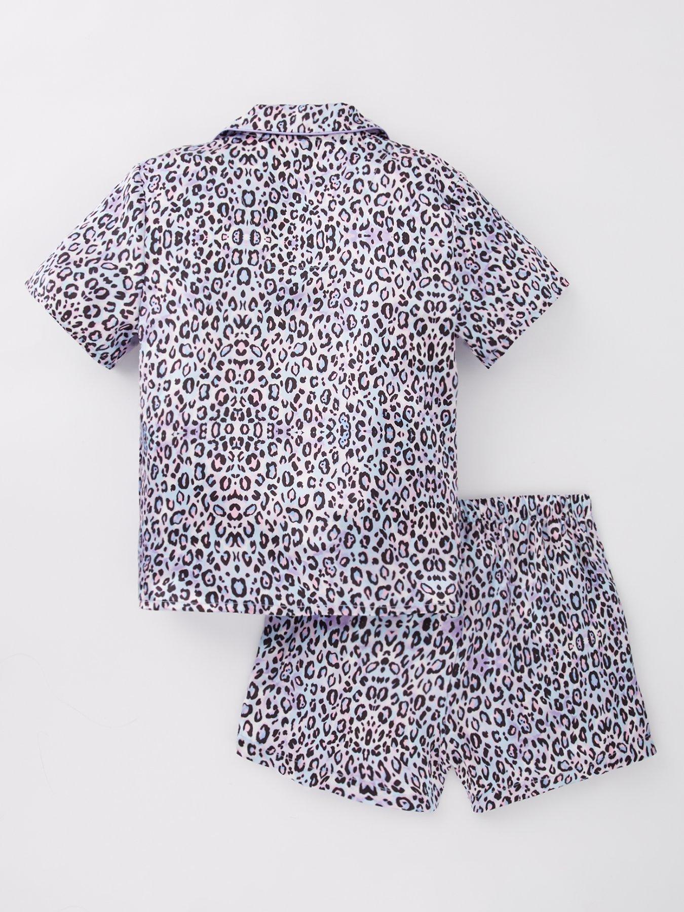 Image 2 of 4 of V by Very Girls Leopard Print Satin Shorts Pyjama Set - Multi