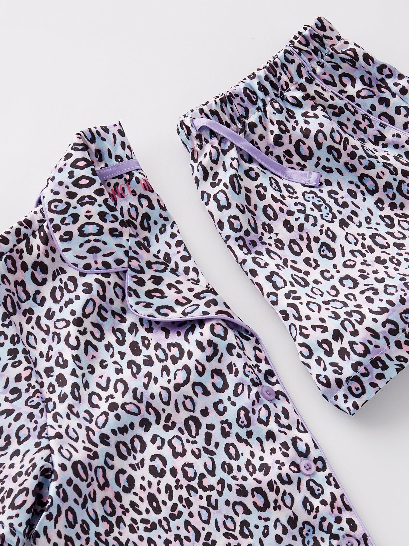 Image 3 of 4 of V by Very Girls Leopard Print Satin Shorts Pyjama Set - Multi