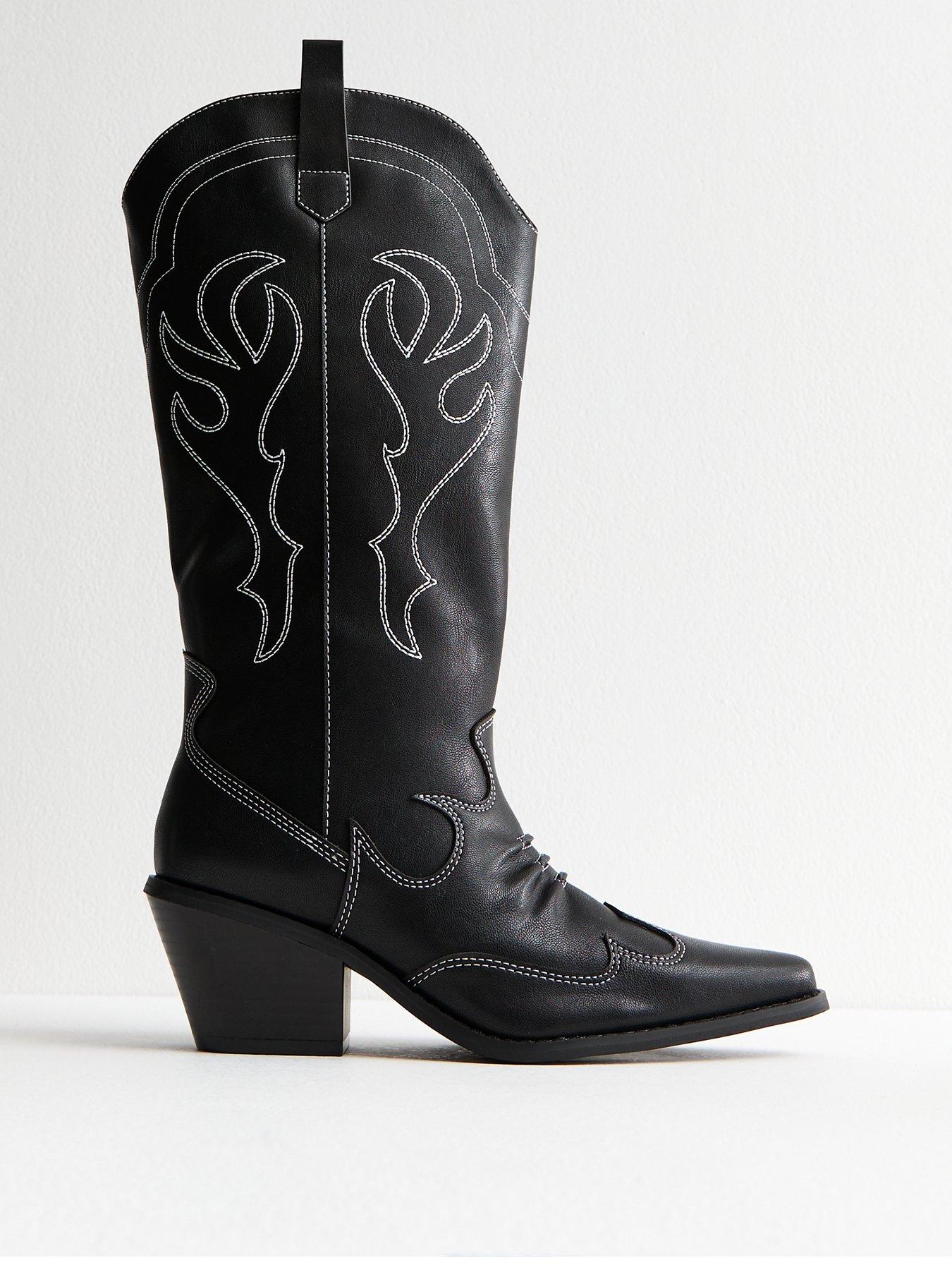 new-look-black-faux-leather-stitch-detail-cowboy-boots