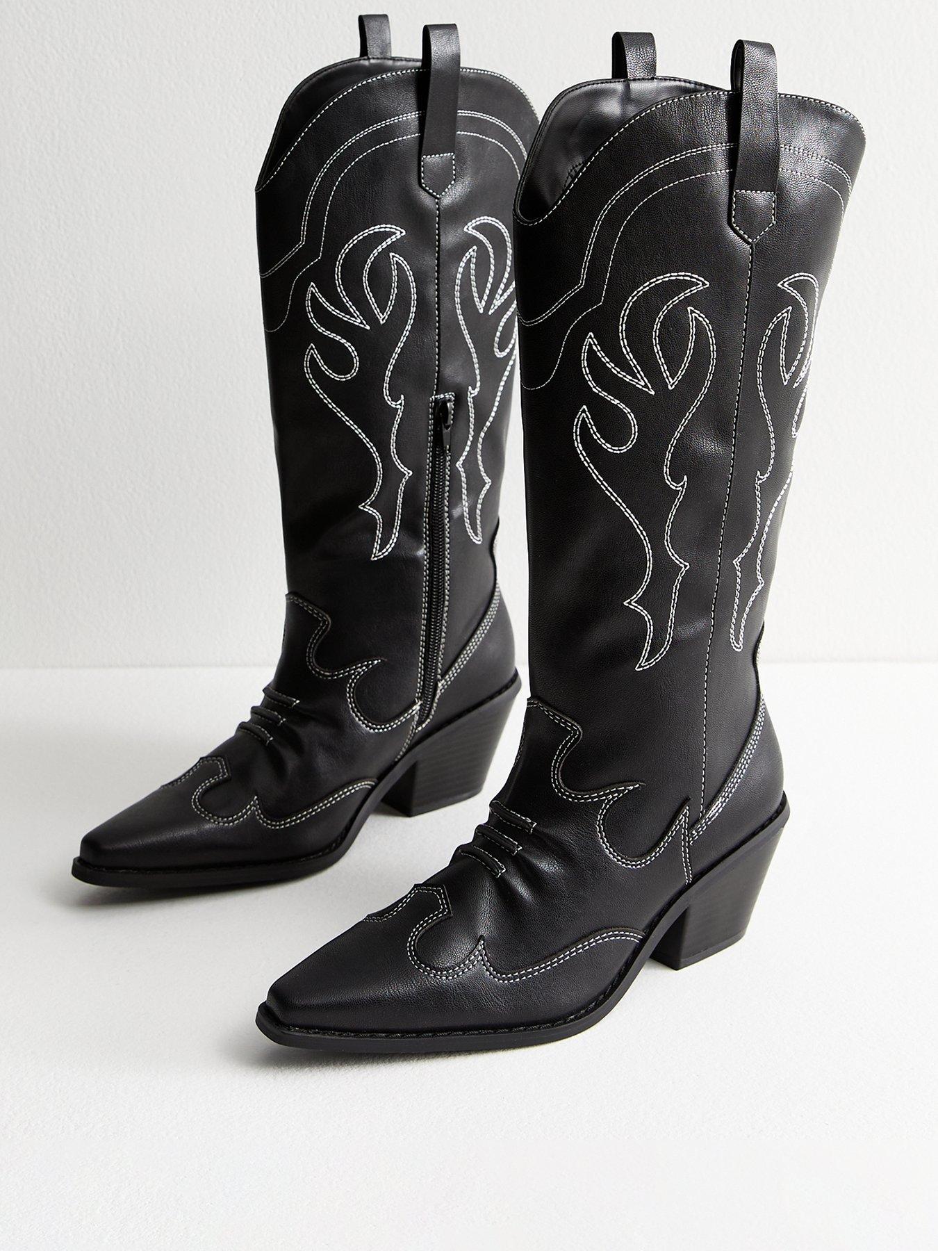 new-look-black-faux-leather-stitch-detail-cowboy-bootsstillFront