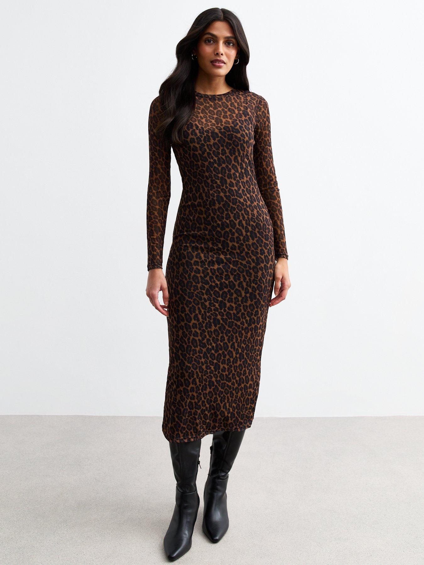 new-look-brown-leopard-long-sleeve-midi-dress-print