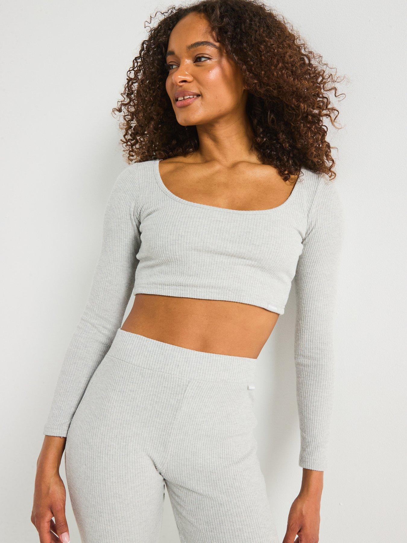 Image of Gym King Women's Rib Square Neck Long Sleeve Tee - Grey