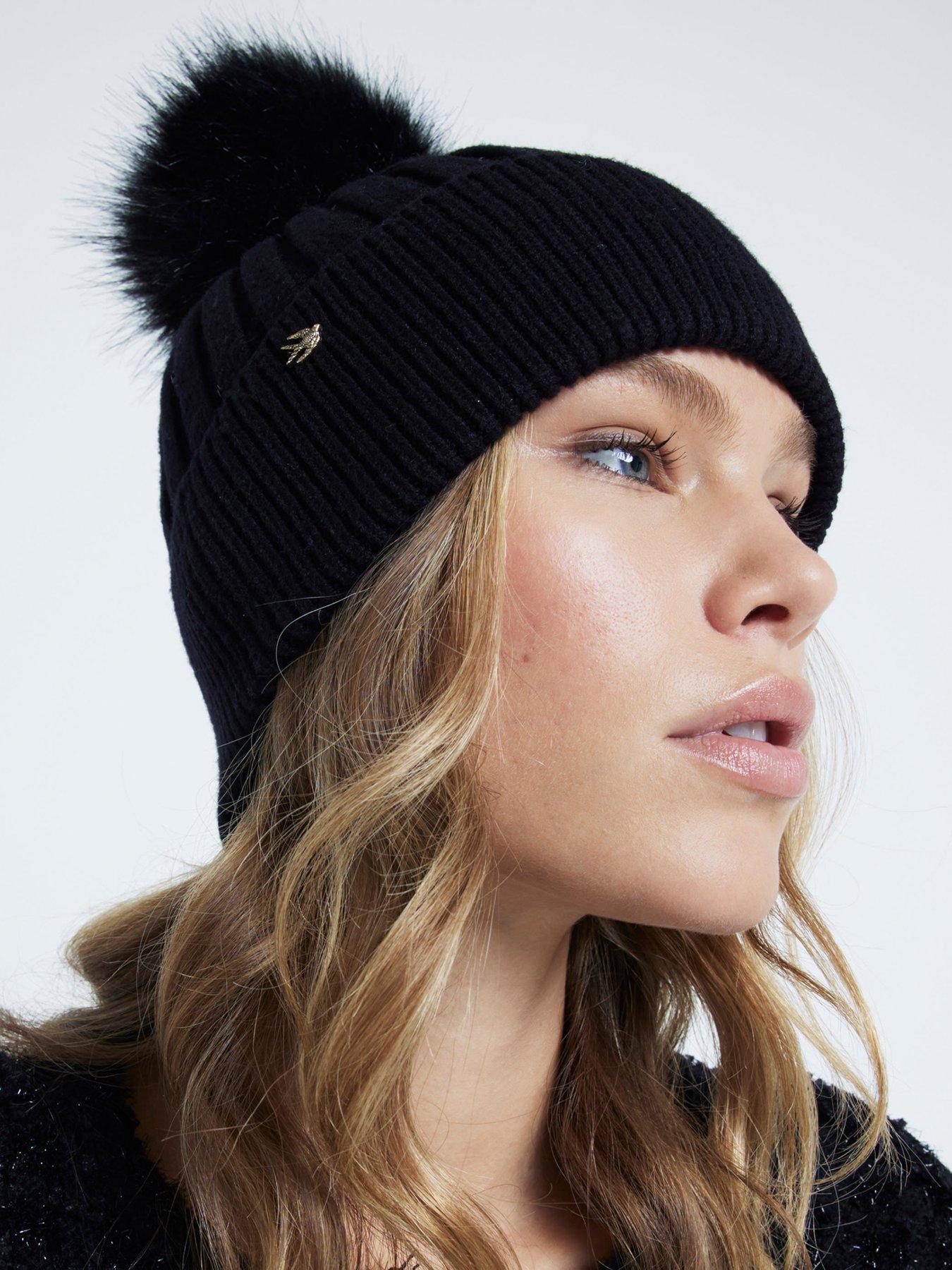 river-island-ribbed-knit-pom-pom-beanie-black