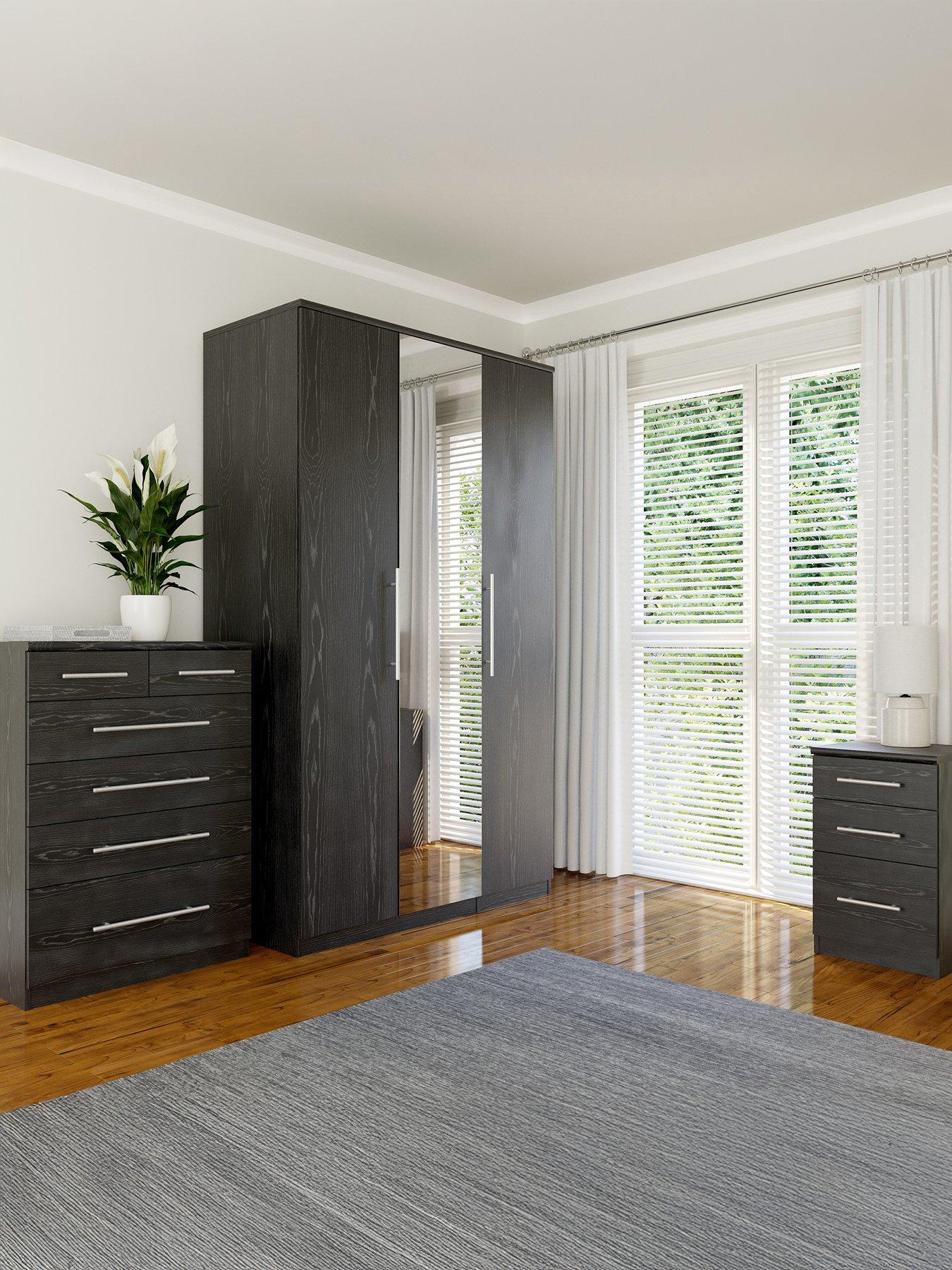 The Very Collection Prague 3 Piece Bedroom Furniture Set - 3 Door Mirrored Wardrobe, 4 + 2 Drawer Chest and 3 Drawer Bedside Table - FSC® Certified