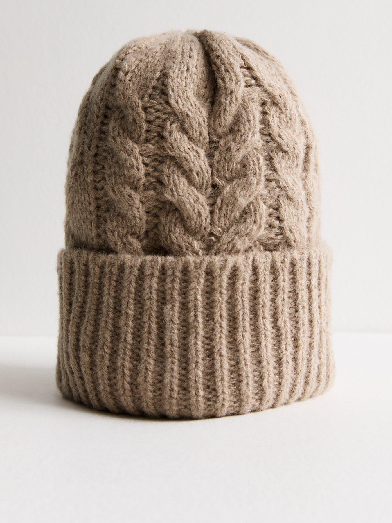 new-look-light-brown-cable-knit-beanie-hatfront