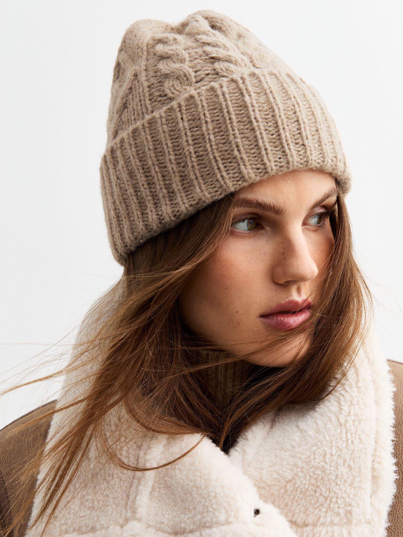 new-look-light-brown-cable-knit-beanie-hatstillFront