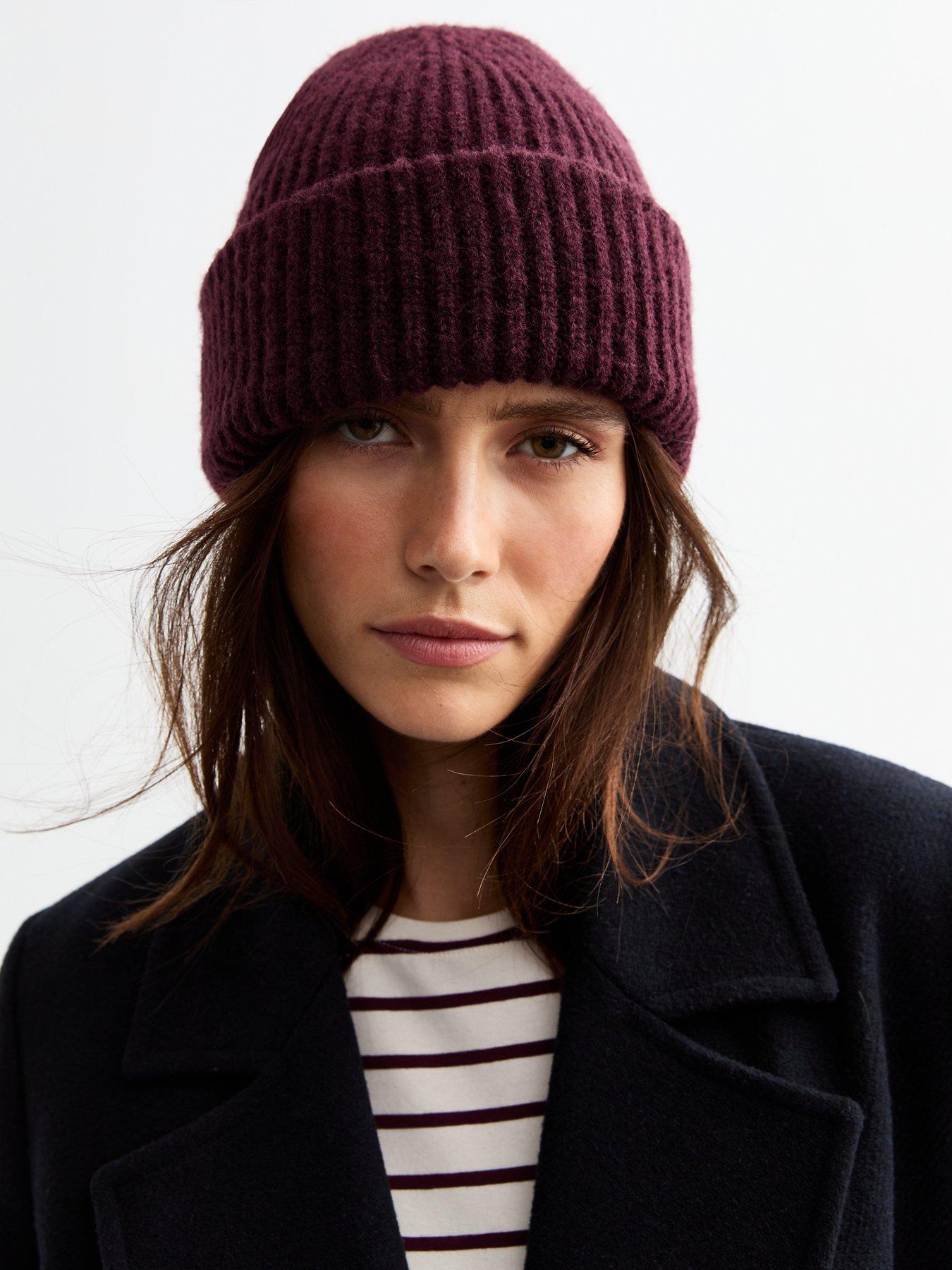 new-look-burgundy-rib-chunky-knit-beanie-hatstillFront