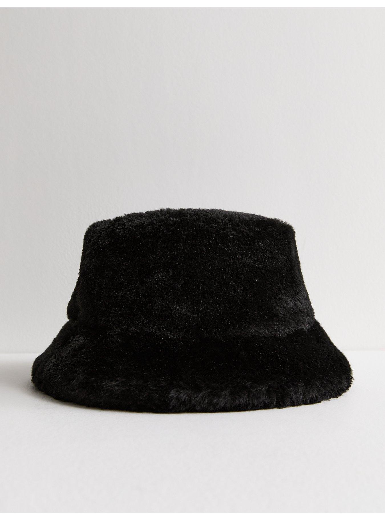 new-look-black-faux-fur-bucket-hatfront