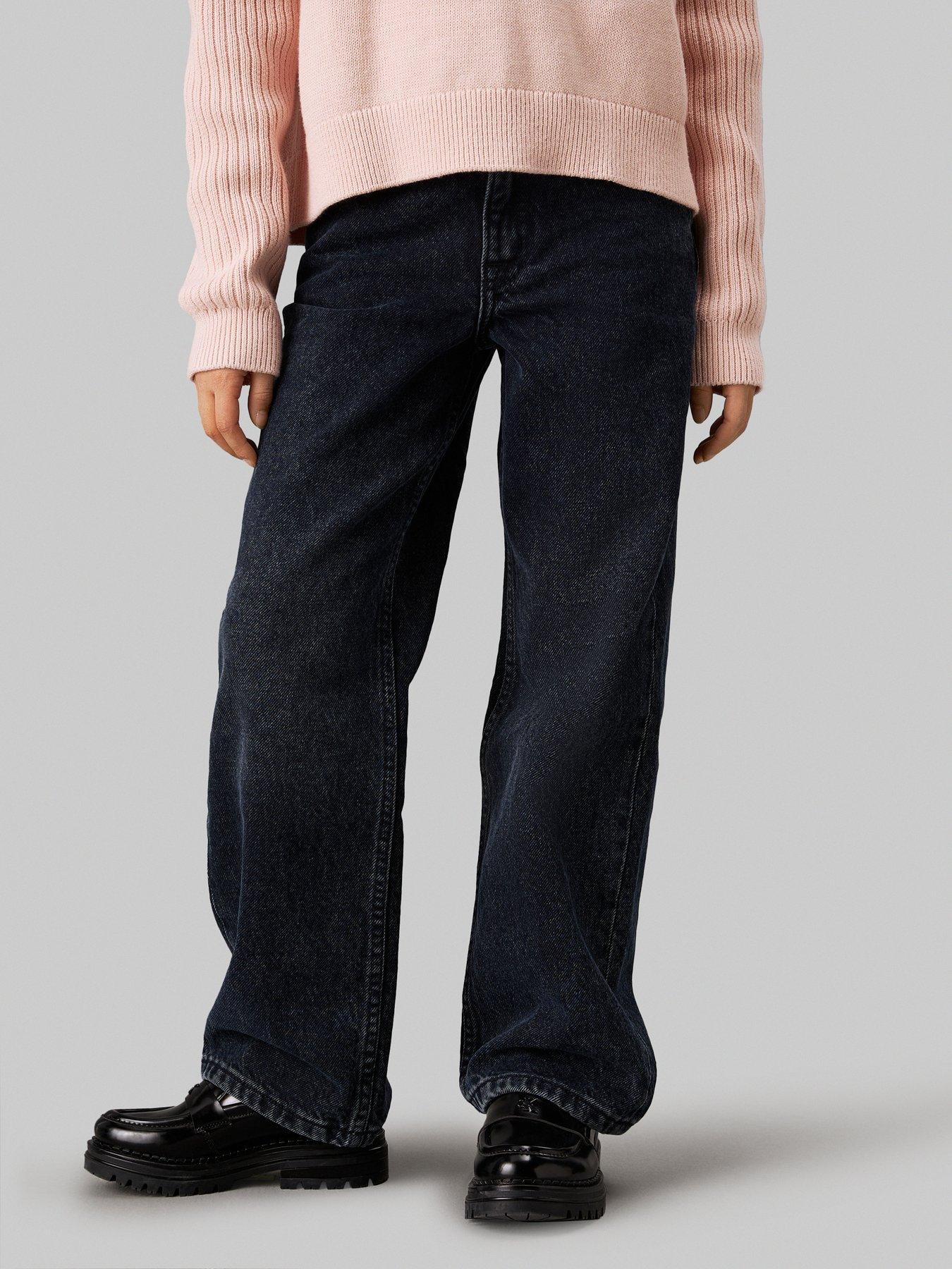 Image 1 of 4 of Calvin Klein Jeans Girls Wide Leg Blue Black Denim Jeans - Black/Blue