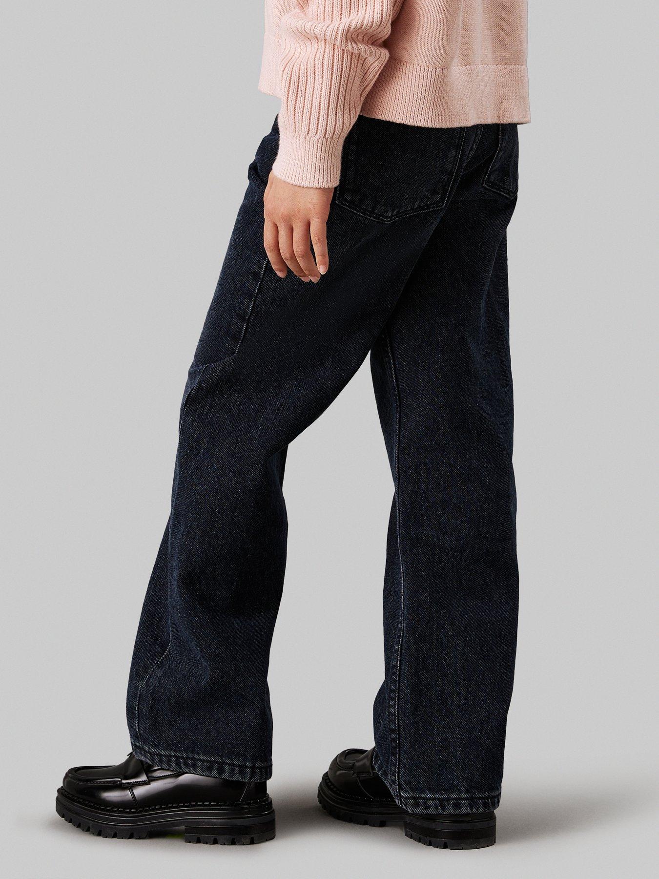 Image 2 of 4 of Calvin Klein Jeans Girls Wide Leg Blue Black Denim Jeans - Black/Blue