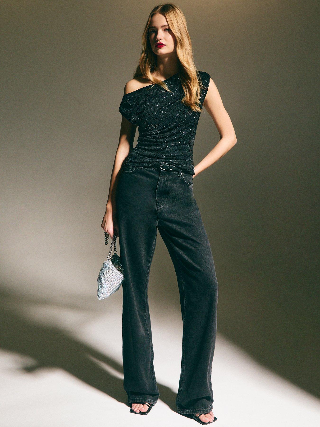 Image 3 of 6 of New Look Black Sequinned Draped Top
