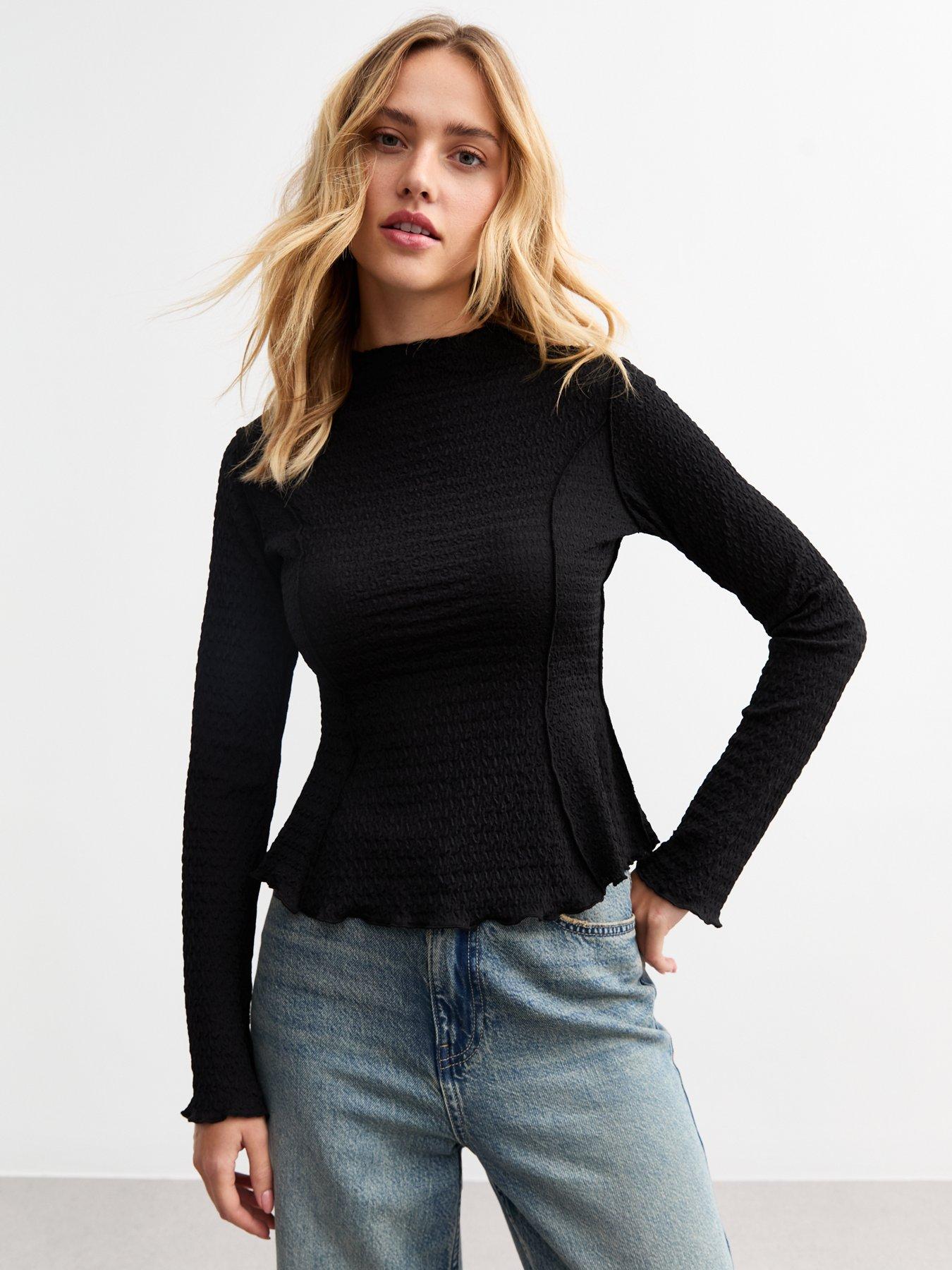 new-look-black-textured-exposed-seam-top