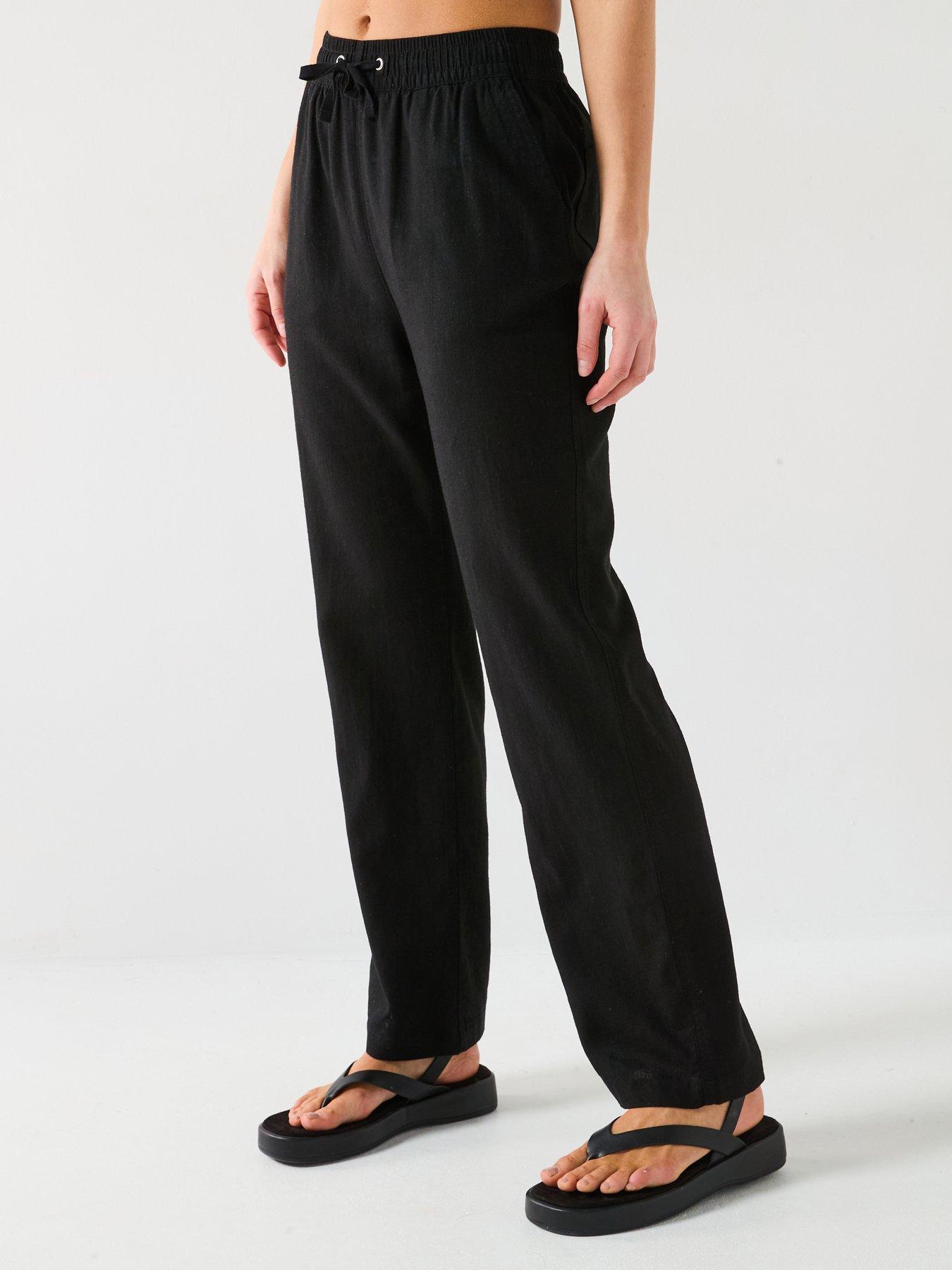 undefined Linen Blend Trousers - Black