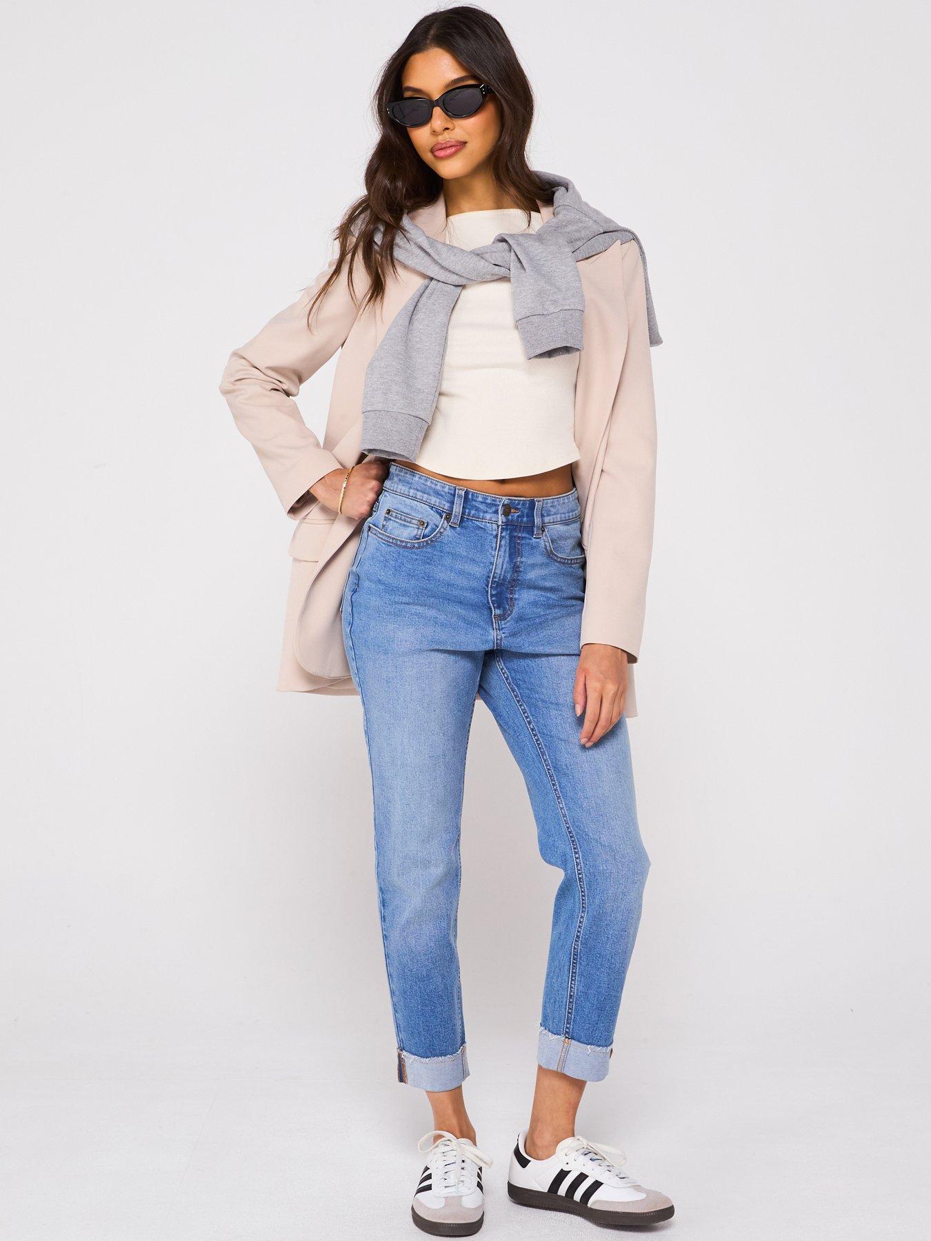 Image 6 of 6 of V by Very Girlfriend Straight Jeans - Mid Wash