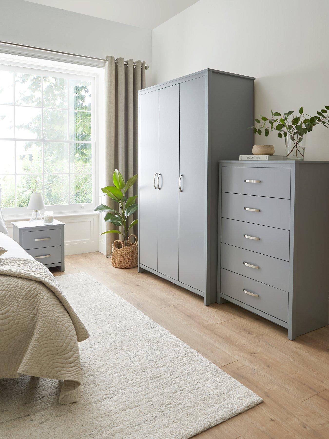The Very Collection Ely 3 Piece Package - 3 Door Wardrobe, 5 Drawer Chest and 2 Drawer Bedside Chest