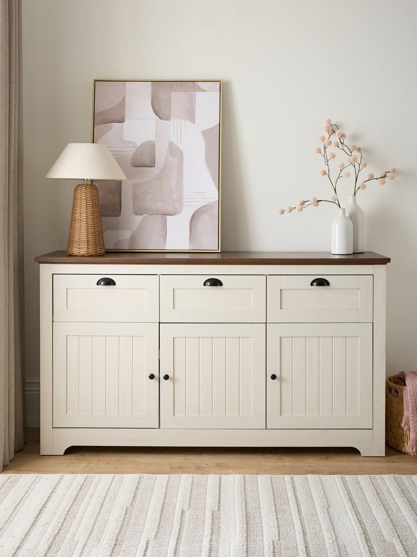 The Very Collection New Devon 3 Door, 3 Drawer Large Sideboard - Ivory/Walnut - FSC® Certified