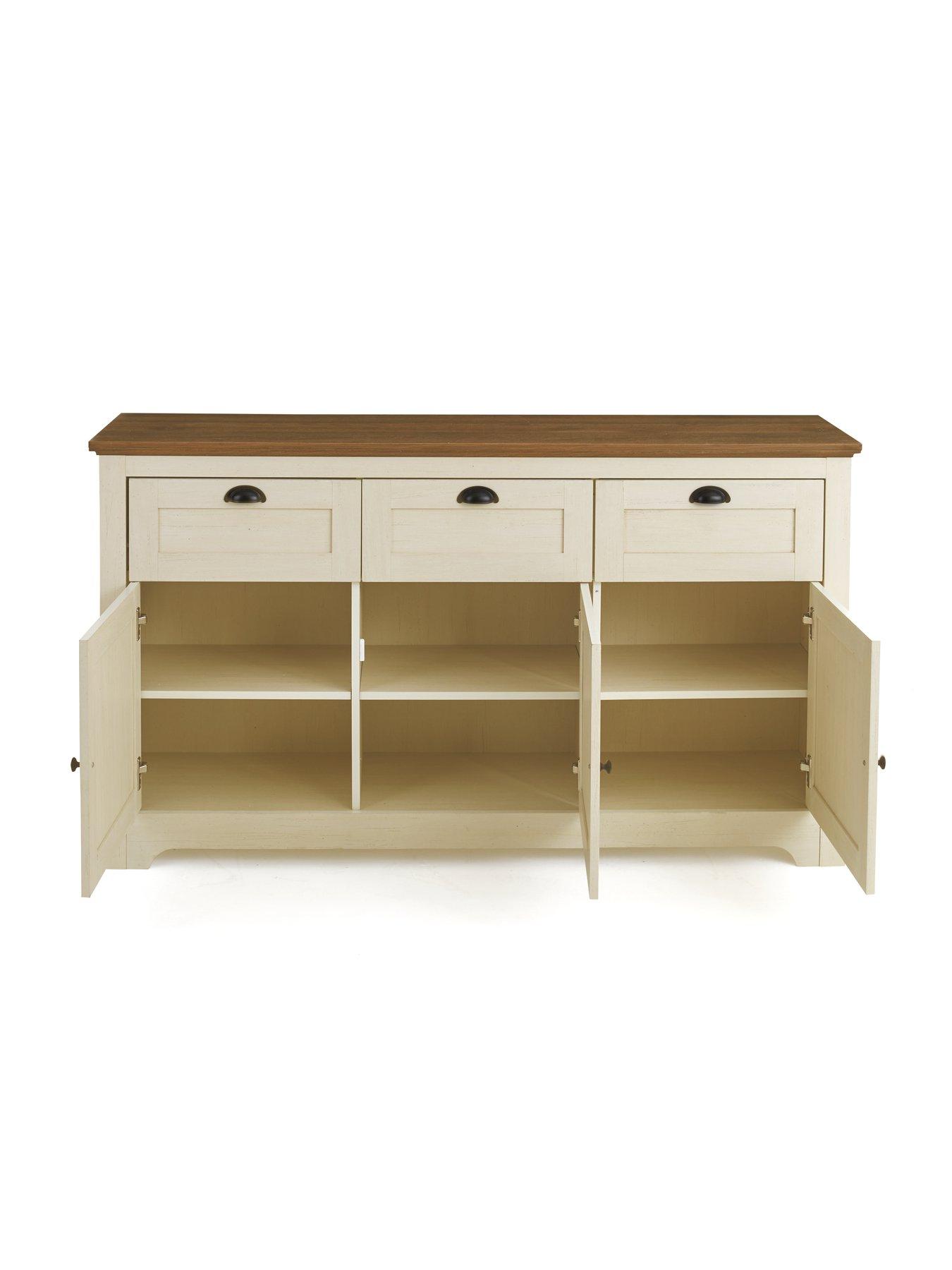 Image 4 of 7 of The Very Collection New Devon 3 Door, 3 Drawer Large Sideboard - Ivory/Walnut - FSC Certified