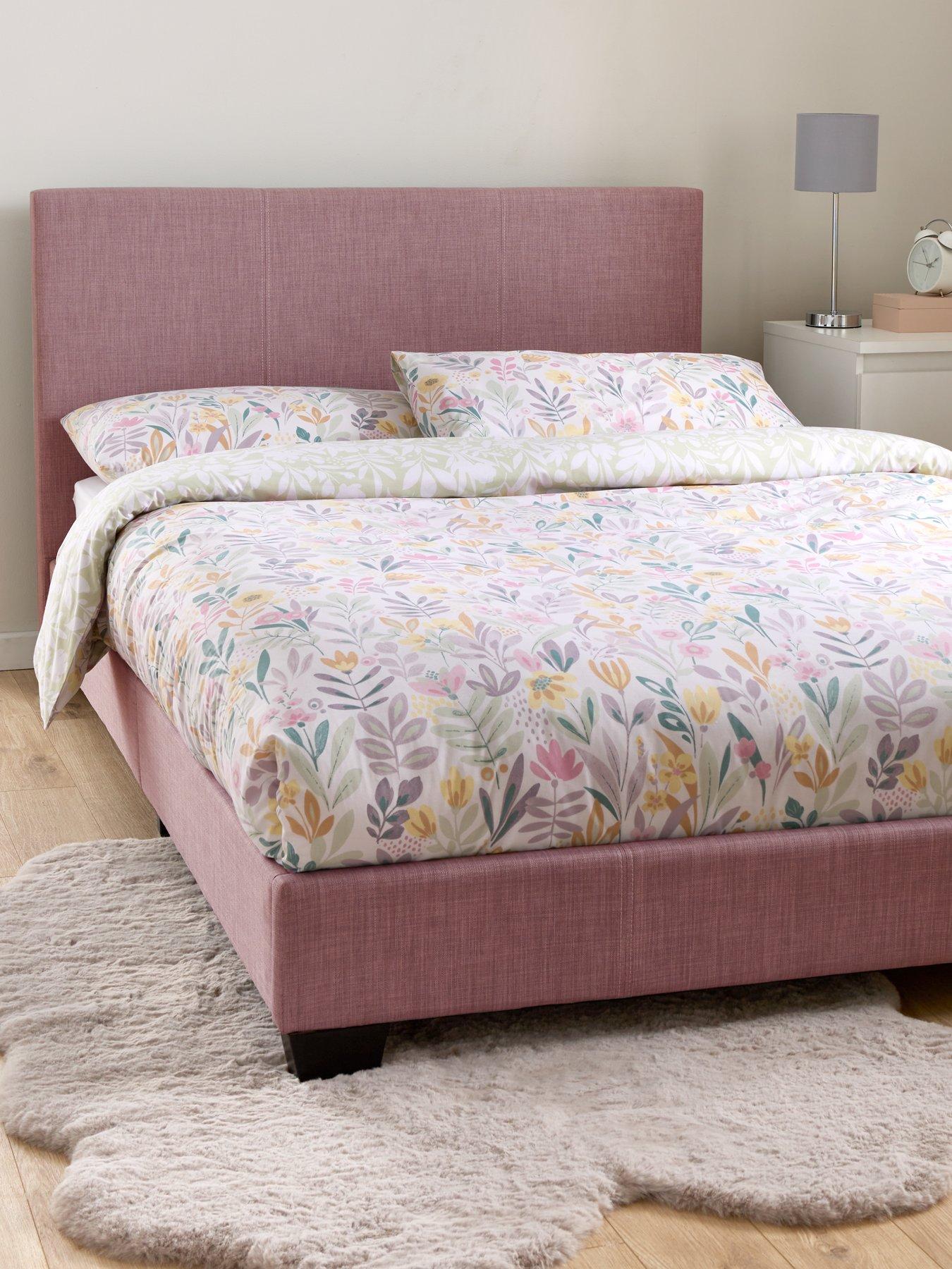 Image of Very Home Riley Fabric Small Double Bed Frame with Mattress Options (Buy  &  SAVE!) - Antique Rose