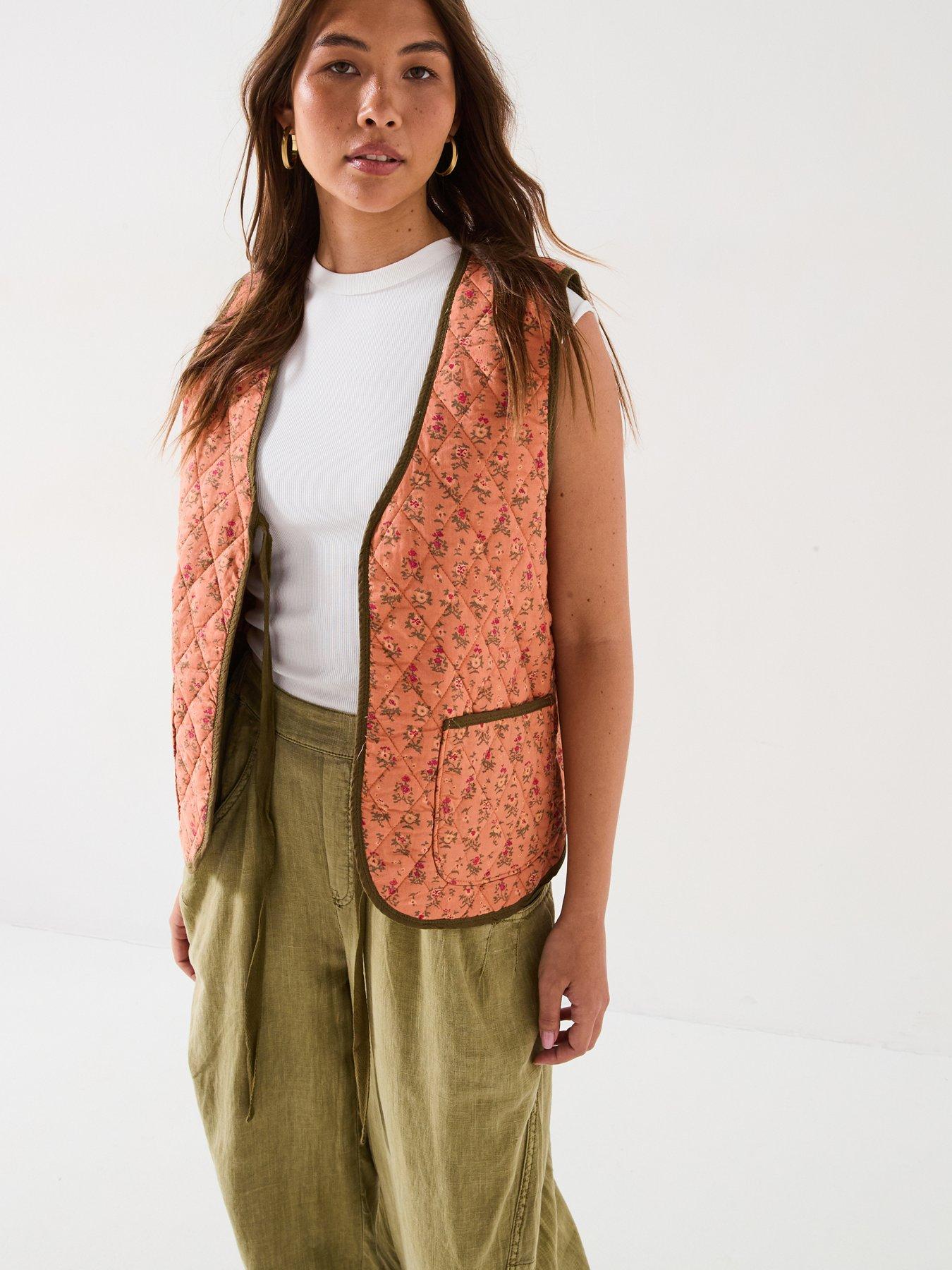 undefined Claudine Quilted Tie Vest - Orange