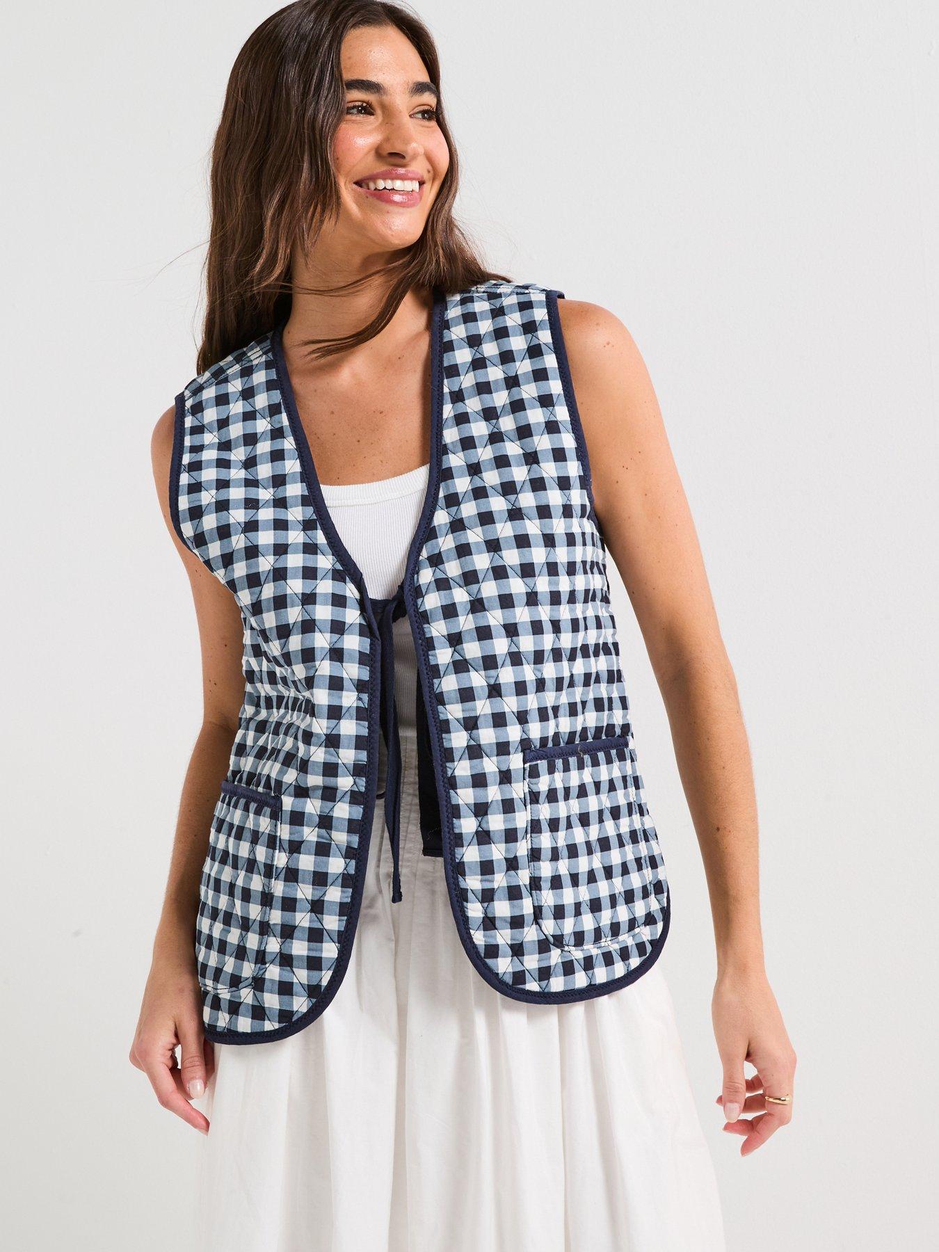 FREE PEOPLE Claudine Quilted Tie Vest - Navy