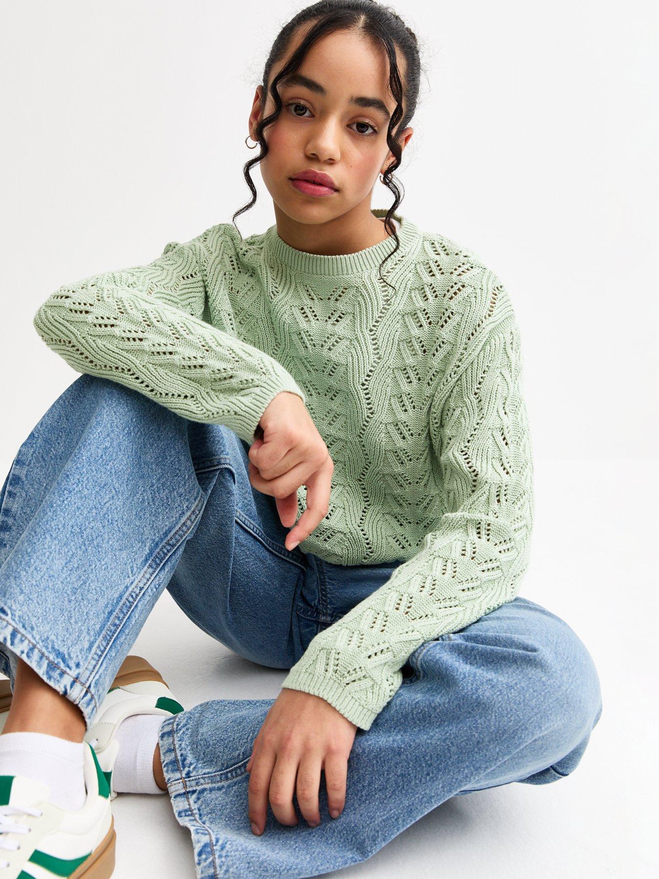 Image 4 of 4 of New Look 915 Girls Mint Green Crochet Jumper - Light Green