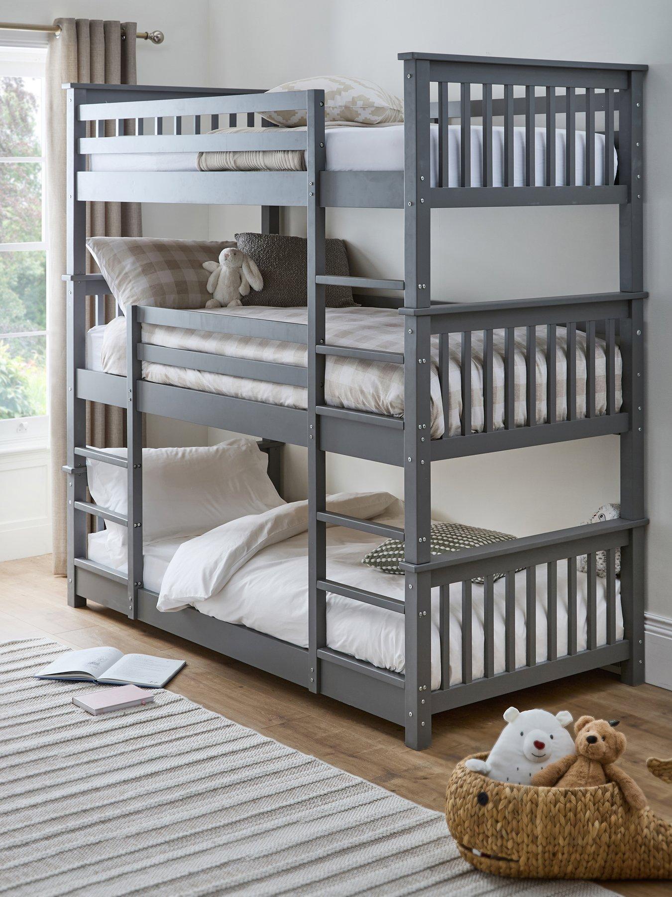 Very Home Novara White Triple Bunk Bed with Mattress Options (Buy  &  SAVE!) - Grey - FSC® Certified