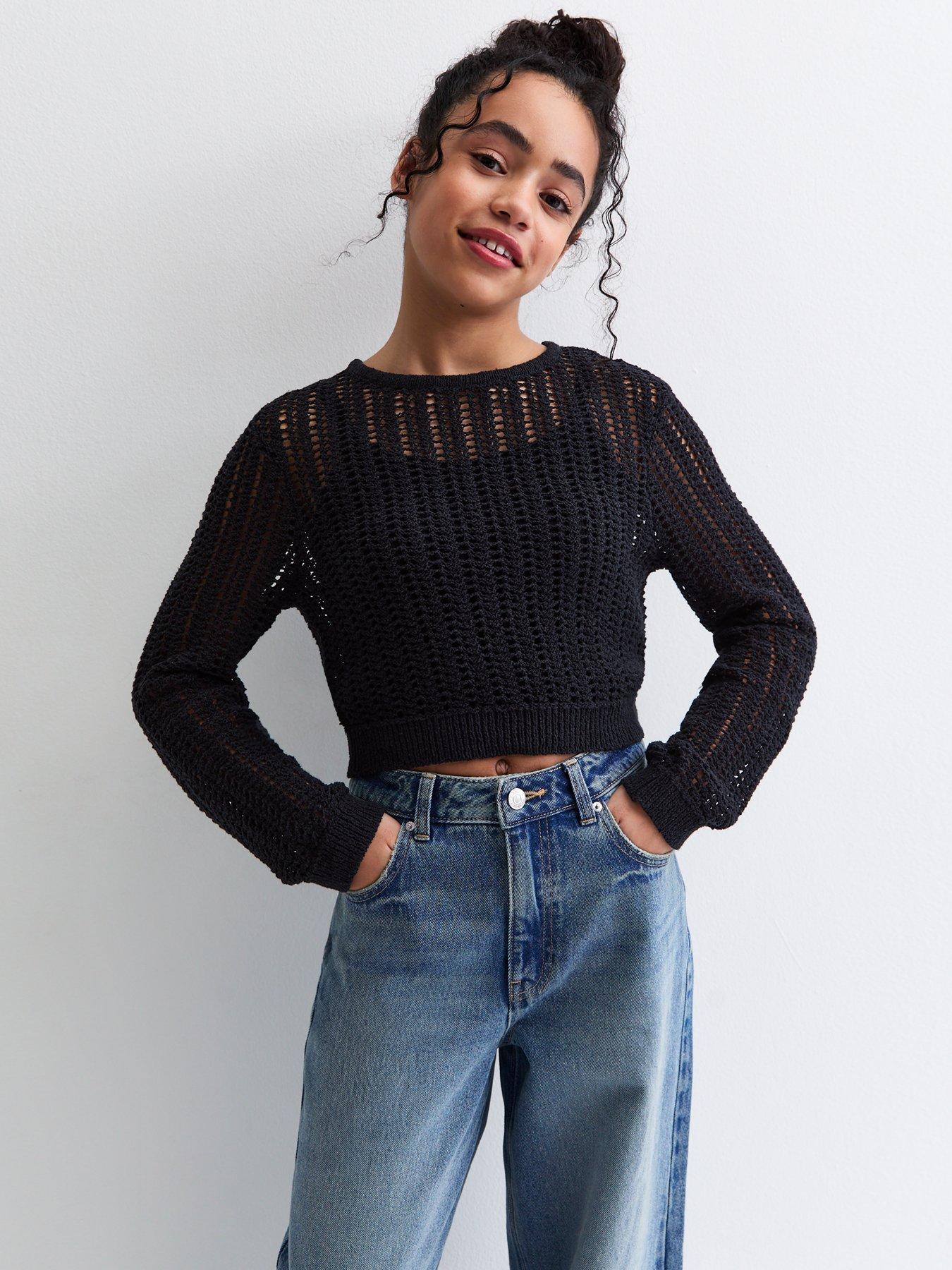 Image of New Look 915 Girls Open Knit Crew Neck Jumper - Black