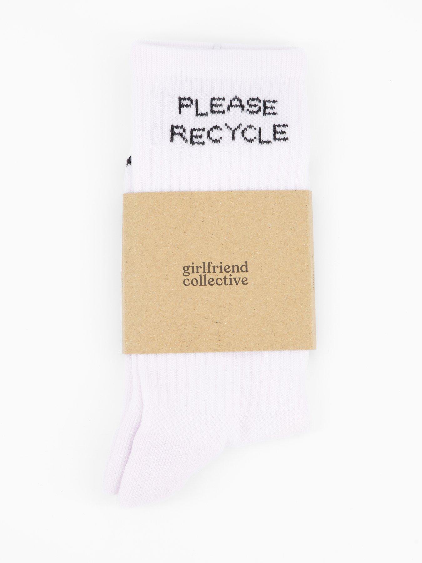 Image 4 of 4 of Girlfriend Collective Womens Training Please Recycle Crew Socks - White