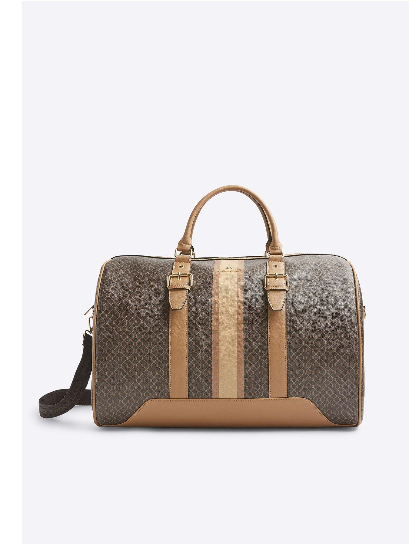 Image 2 of 5 of River Island 4046 Stripe Monogram Barrel Bag - Brown