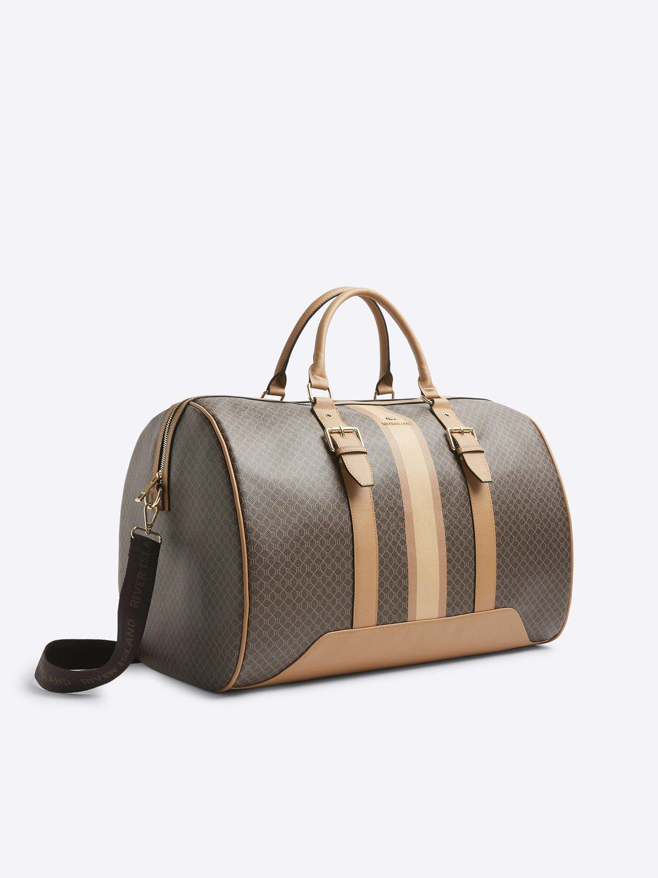 Image 3 of 5 of River Island 4046 Stripe Monogram Barrel Bag - Brown