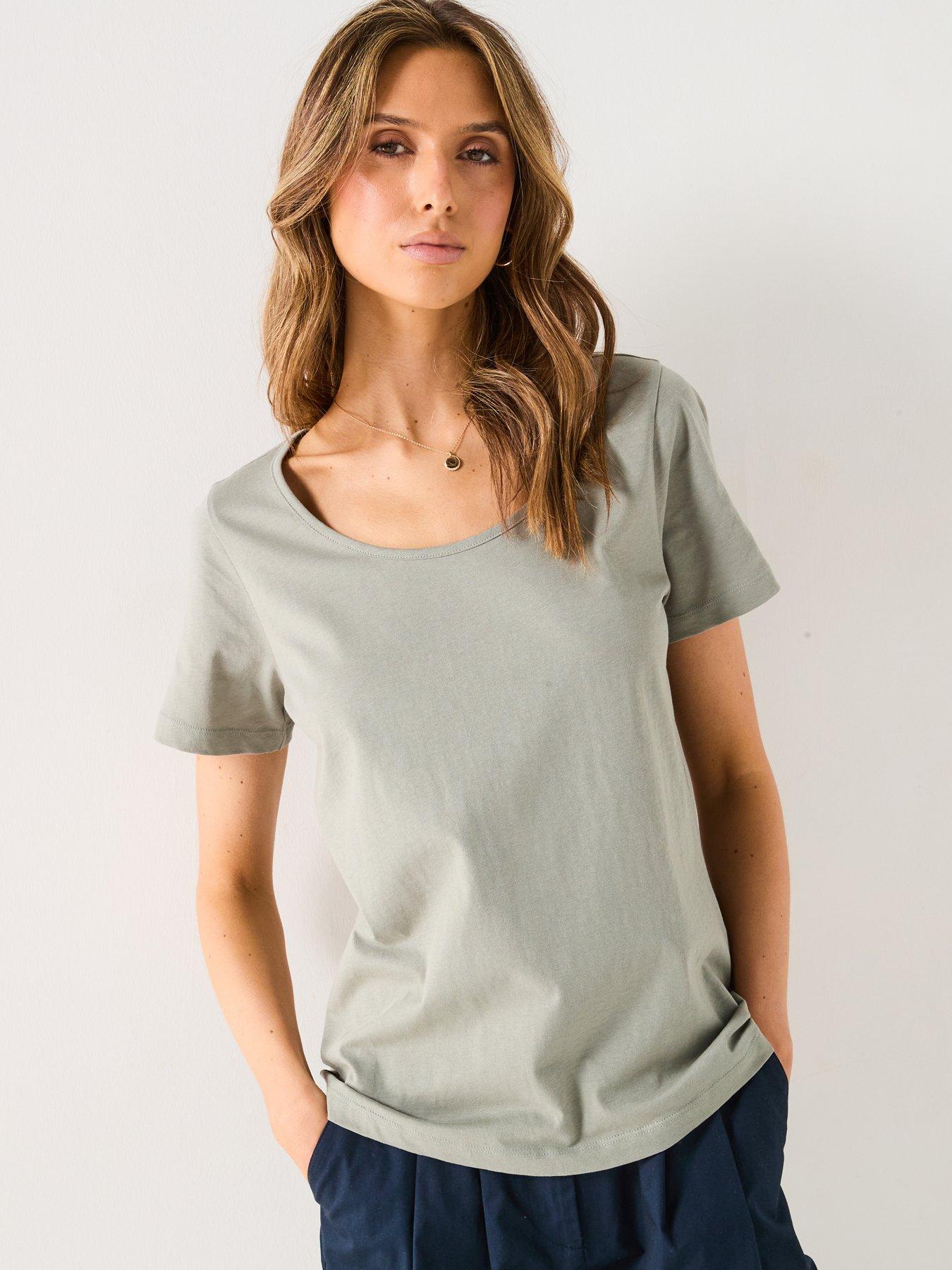 Image 2 of 5 of V by Very 2 Pack Essential Scoop Neck T-Shirt - Green