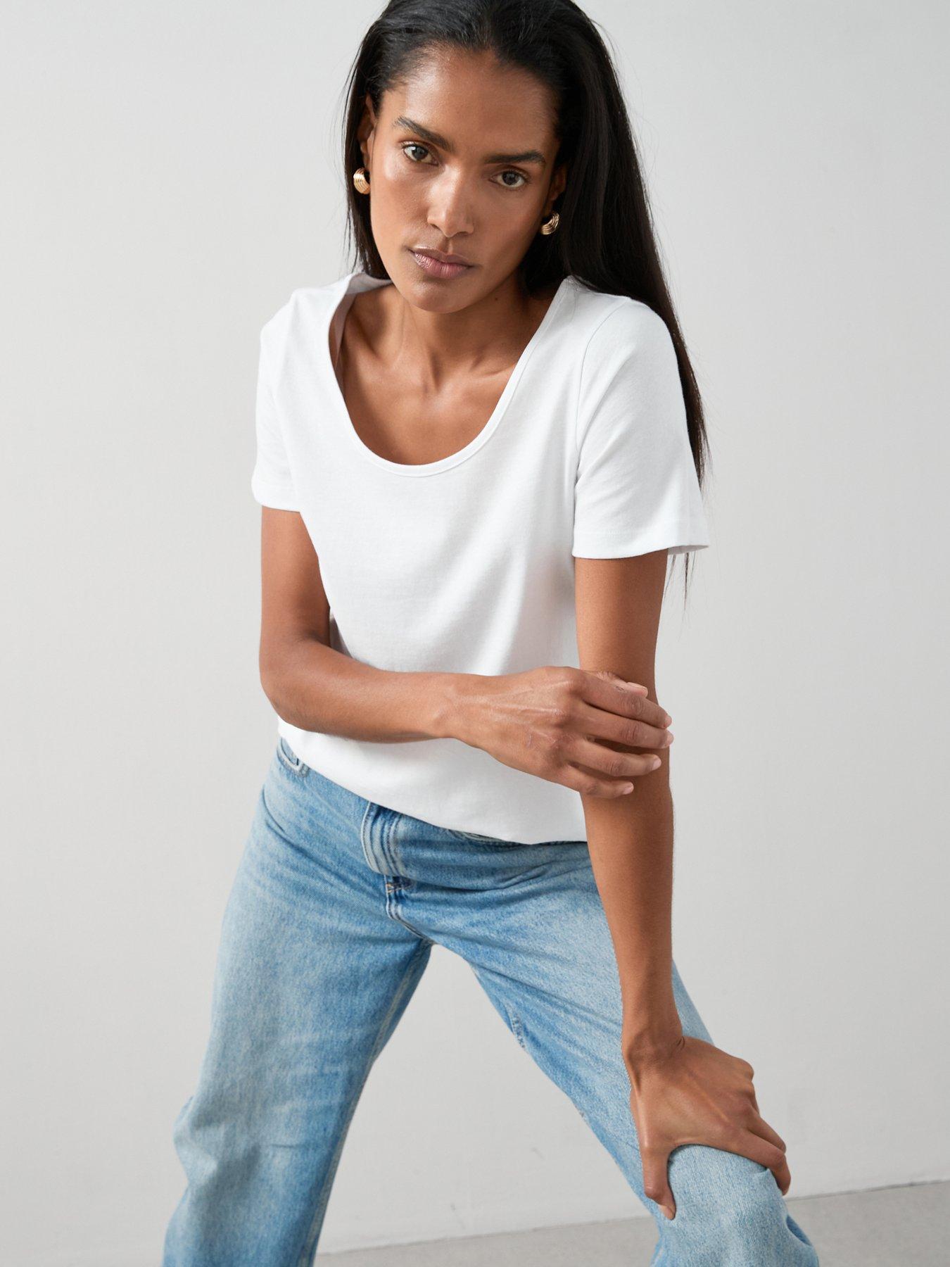 Image 1 of 7 of The Very Collection Essential Scoop Neck T-Shirt - White