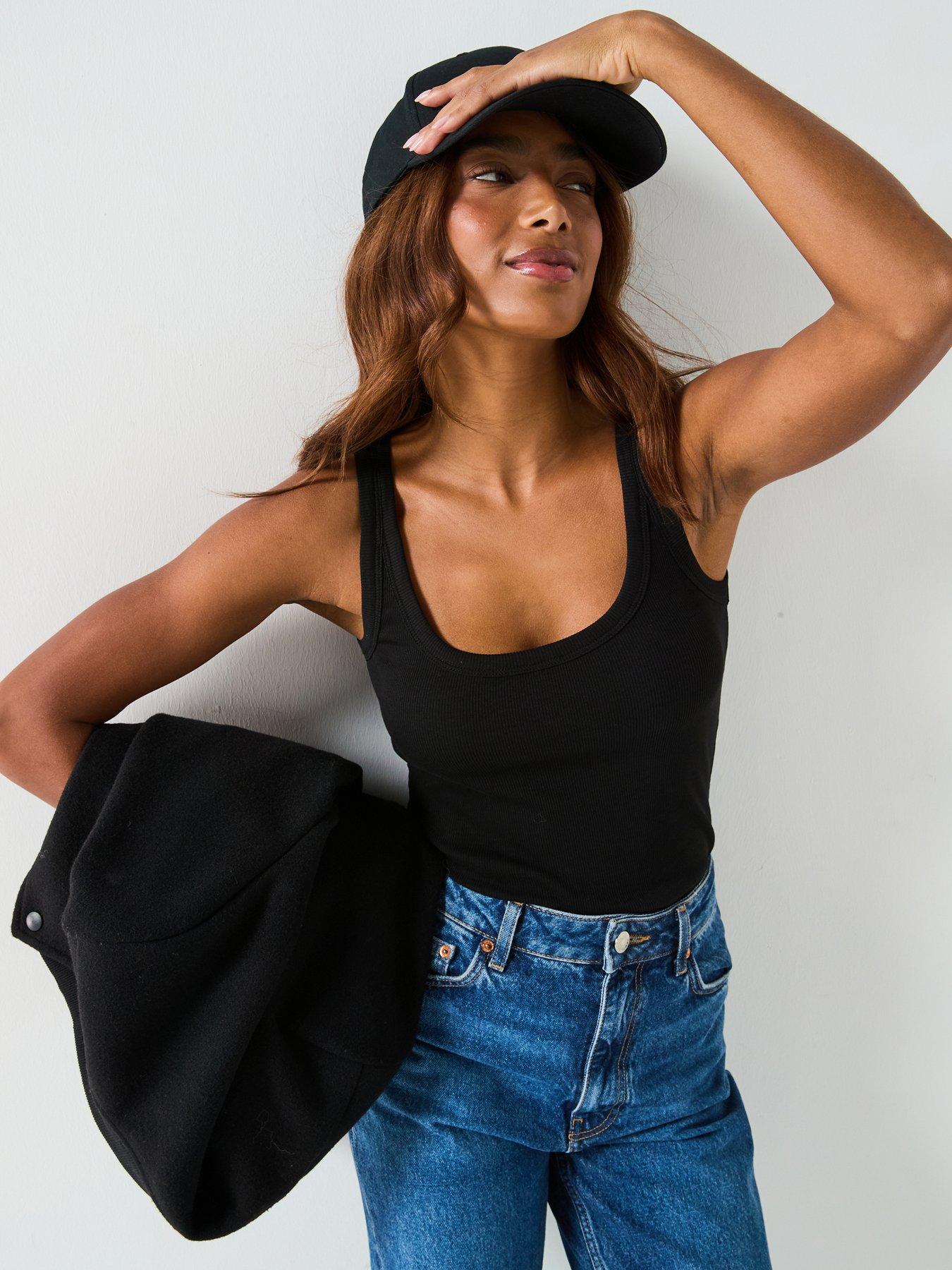 v-by-very-essential-rib-scoop-vest-blackfront