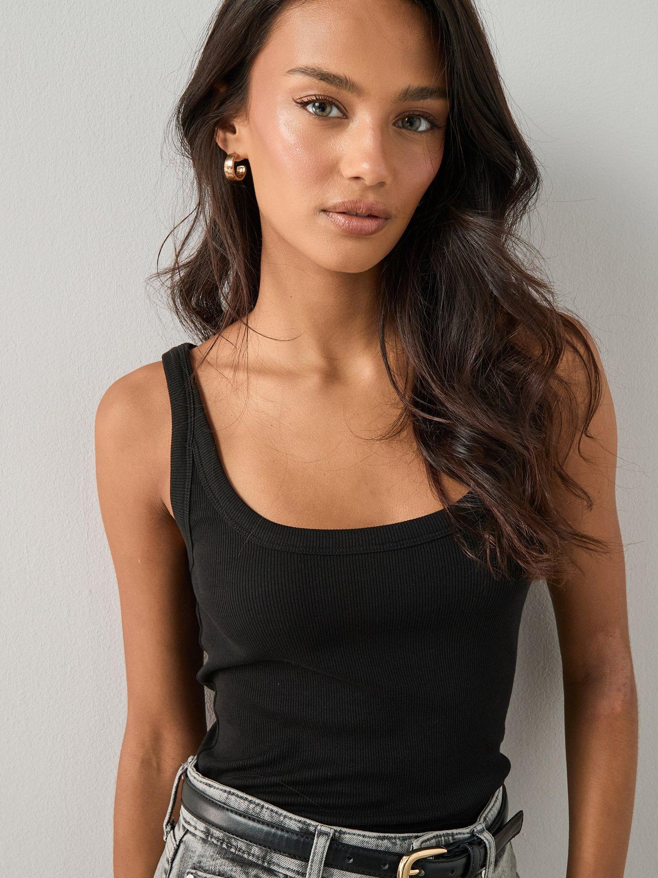 Image 1 of 6 of The Very Collection Essential Rib Scoop Vest - Black