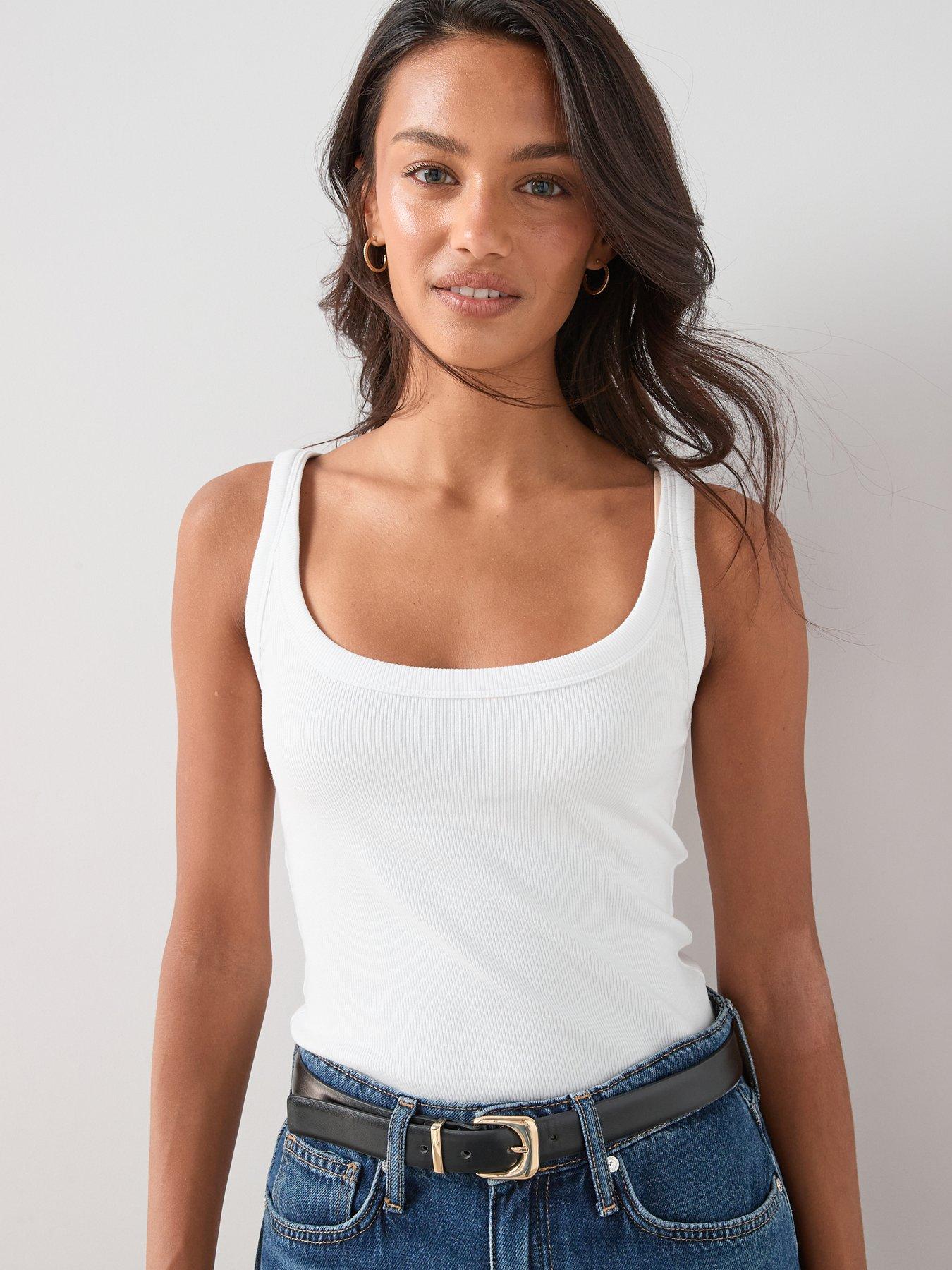 Image 1 of 6 of The Very Collection Tall Essential Rib Scoop Vest - White