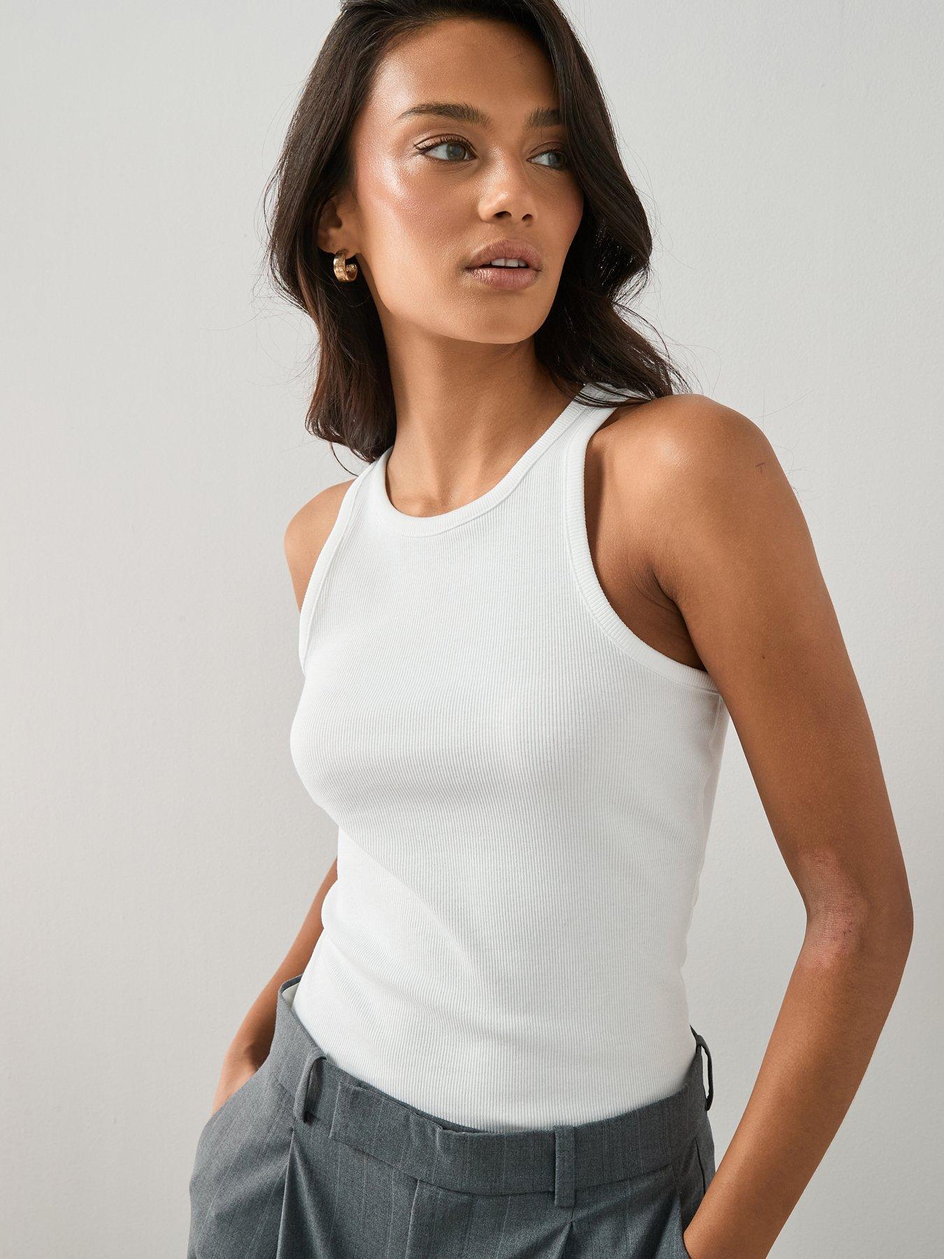Image 4 of 6 of The Very Collection Ribbed Racer Vest - White