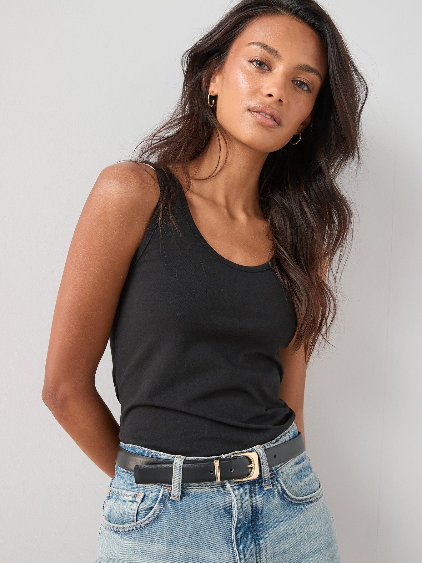 Image 7 of 7 of The Very Collection 2 Pack Essential Scoop Neck Vest - Black/White
