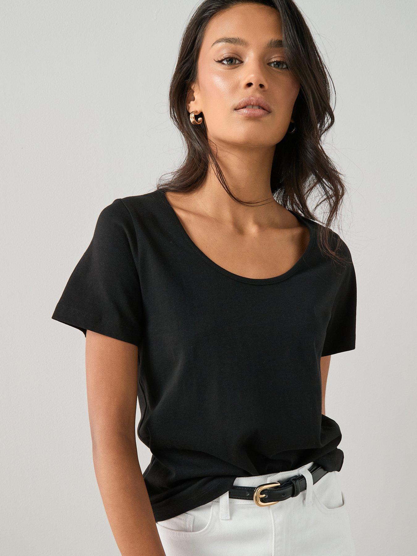 Image 2 of 7 of The Very Collection 2 Pack Essential Scoop Neck T-Shirt - Black