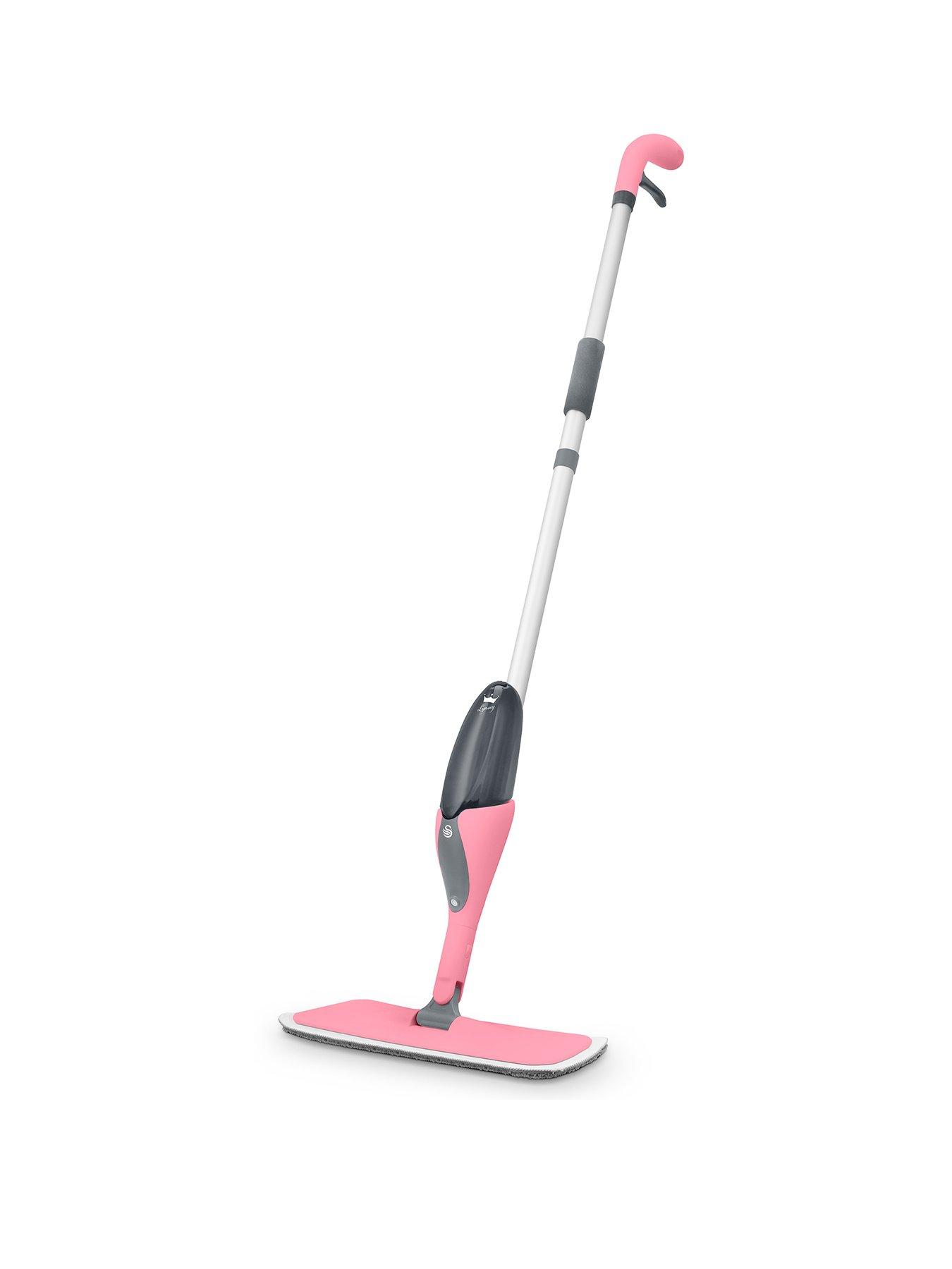 undefined Lynsey TVs Queen of Clean Spray Mop with Wet Mopping Pad. Dry Dusting Pad, Soft Abrasive Pad, Cleaning Tool and 500ml Anti-Leak Bottle. Pink/Grey