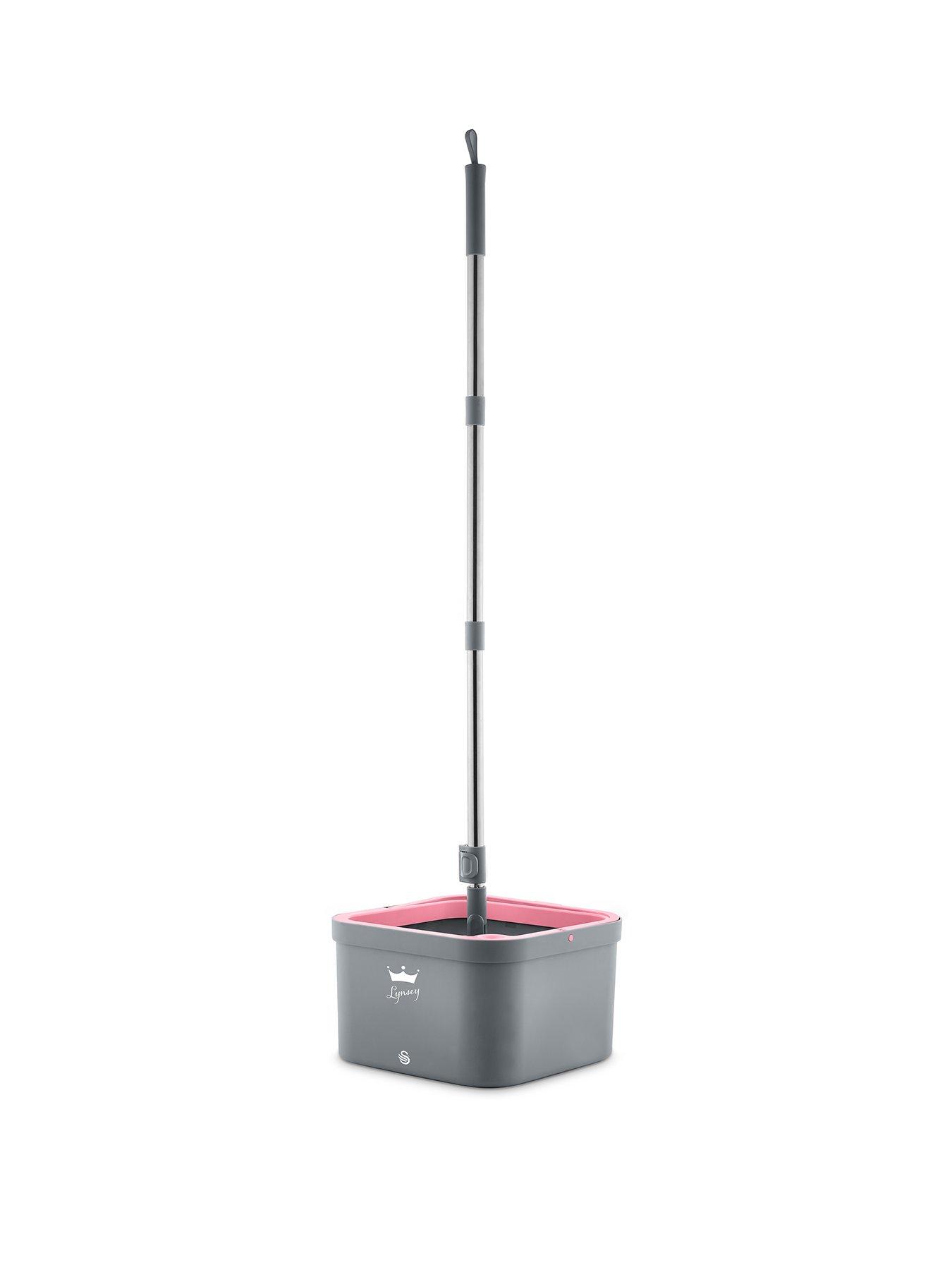 undefined Lynsey TVs Queen of Clean Turbo Spin Mop with Rinse  &  Wring 360° Spin Cycle, Clean Water Tank, Dirty Water Tank, Collapsible Handle, Microfibre Pad and Washable Heads, Pink  &  Grey