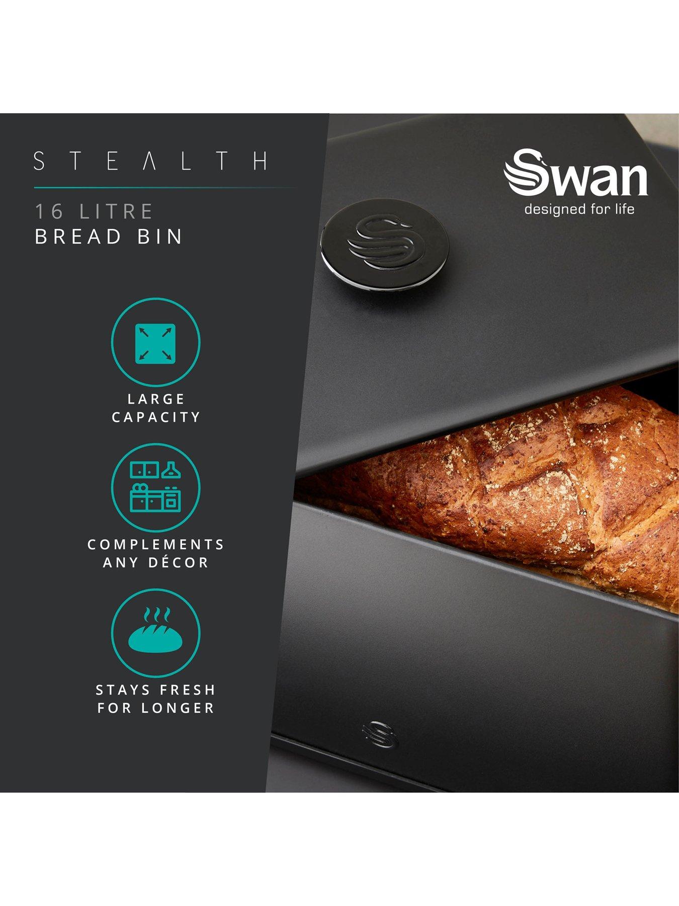 Image 2 of 6 of Swan Stealth Bread Bin, 16L Capacity, Simple Pull Lid, Black