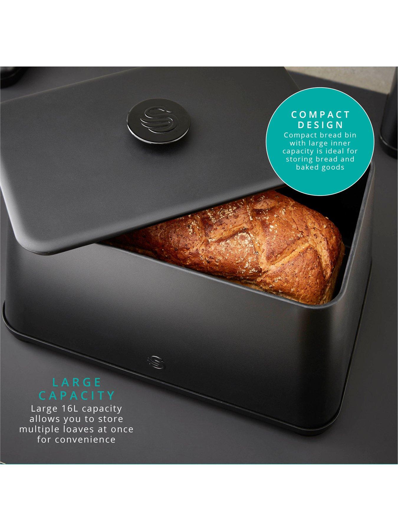 Image 4 of 6 of Swan Stealth Bread Bin, 16L Capacity, Simple Pull Lid, Black
