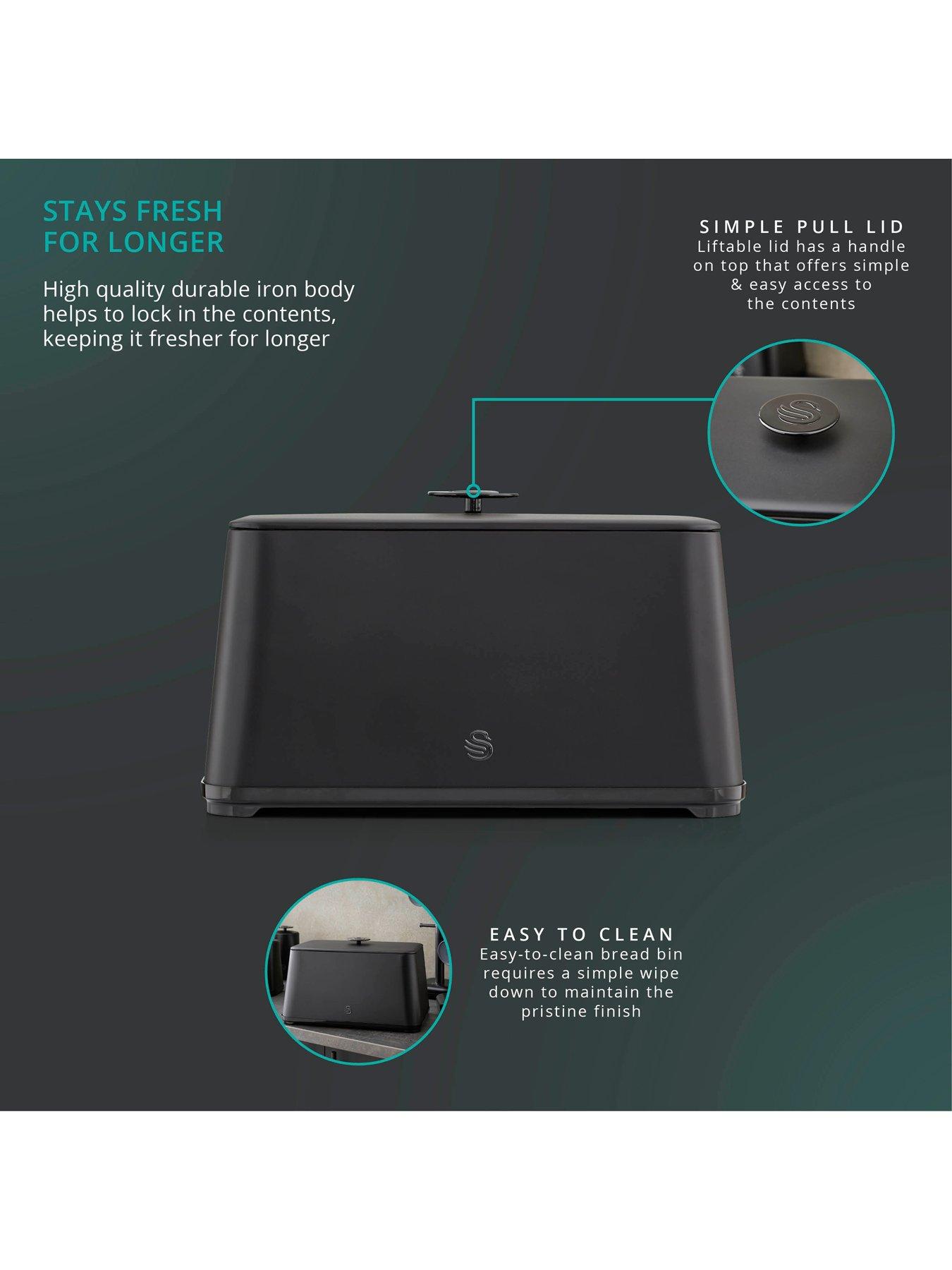 Image 5 of 6 of Swan Stealth Bread Bin, 16L Capacity, Simple Pull Lid, Black