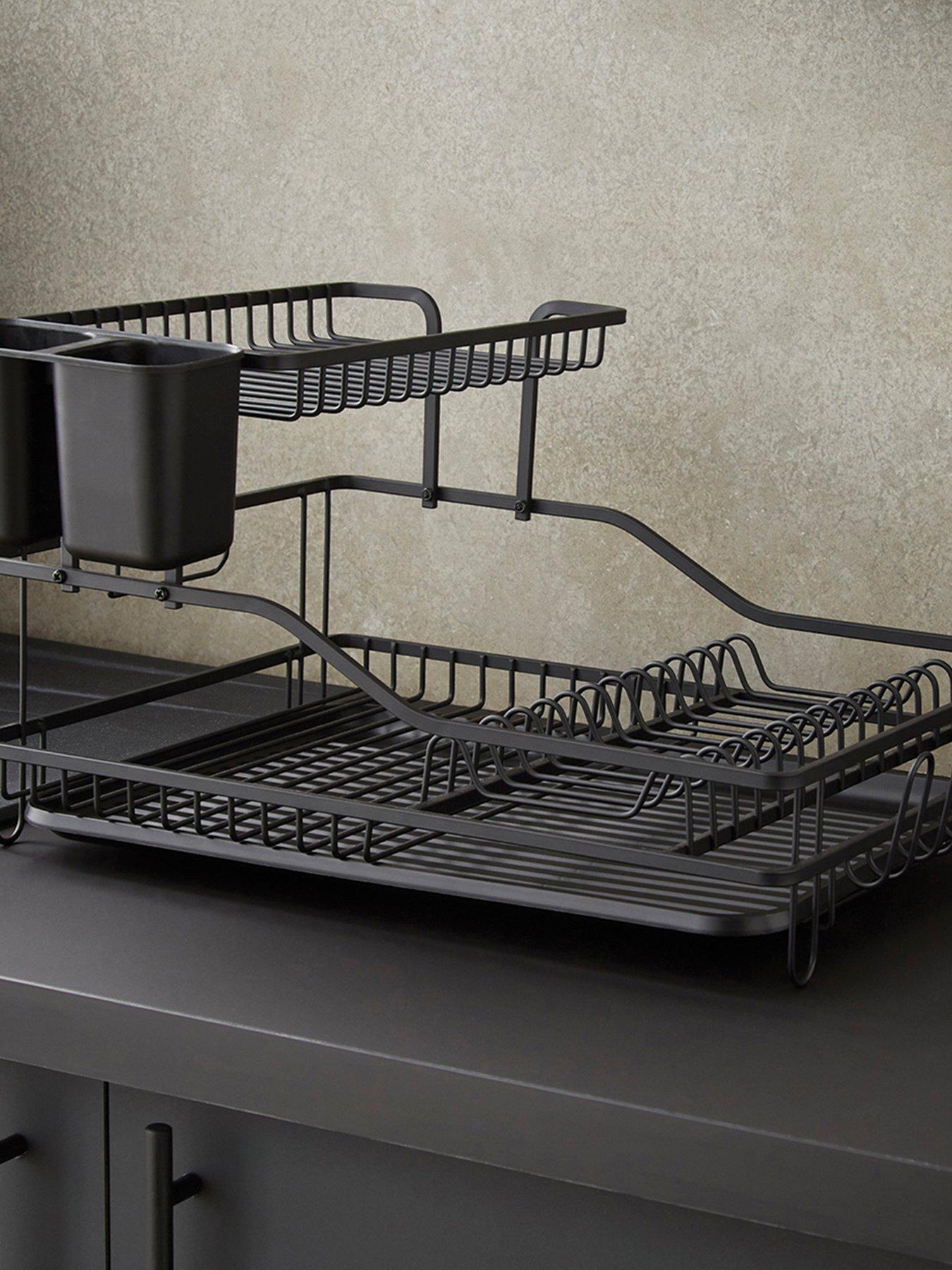Image 1 of 6 of Swan Stealth 15 Plate Dish Rack, 2 Tier, Matte Black with removeable Drip Tray and Cutlery Basket