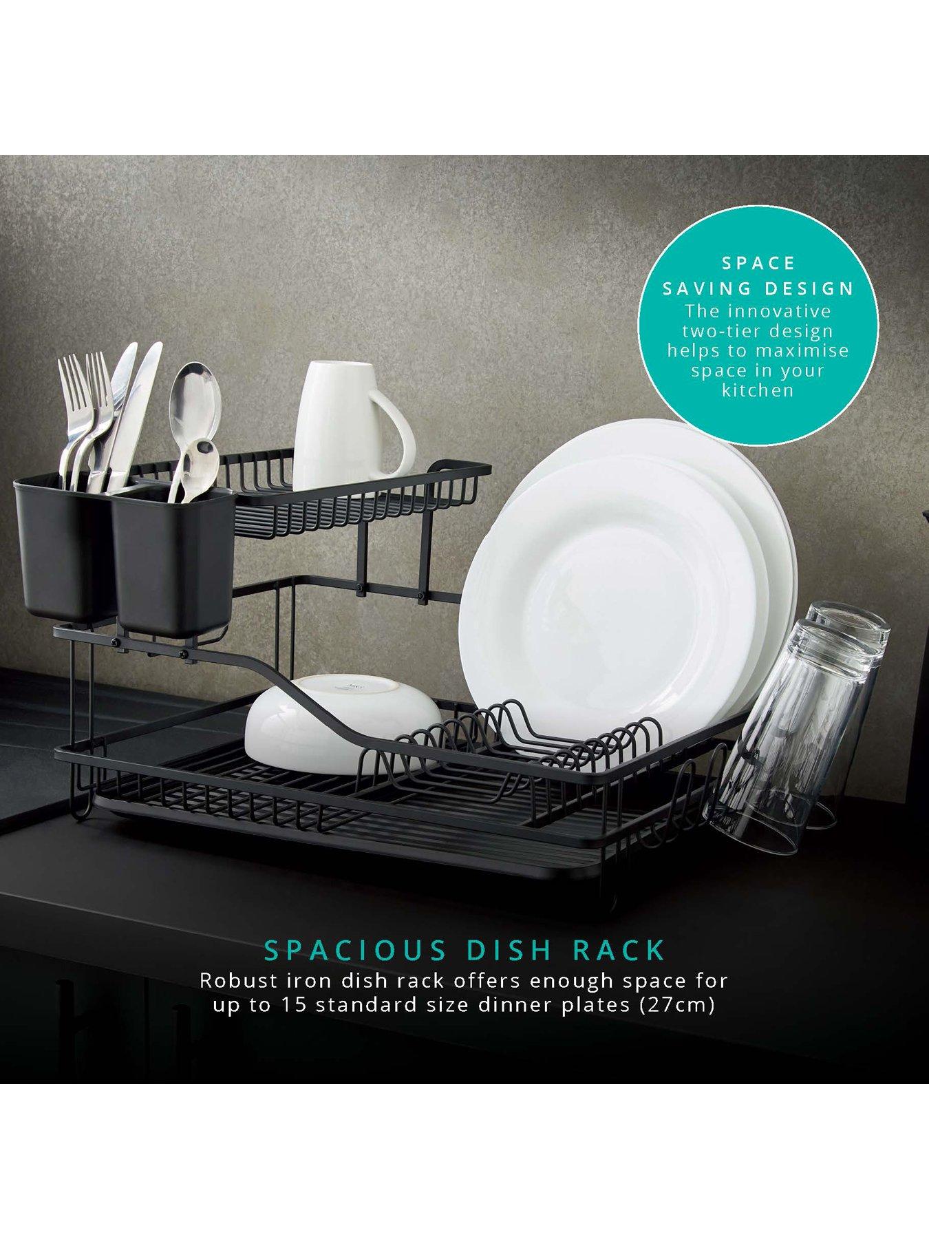 Image 3 of 6 of Swan Stealth 15 Plate Dish Rack, 2 Tier, Matte Black with removeable Drip Tray and Cutlery Basket