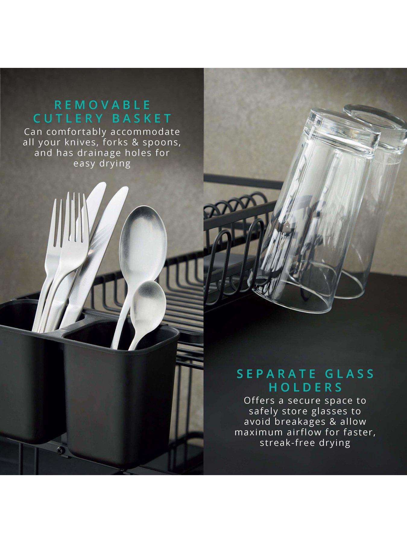 Image 4 of 6 of Swan Stealth 15 Plate Dish Rack, 2 Tier, Matte Black with removeable Drip Tray and Cutlery Basket