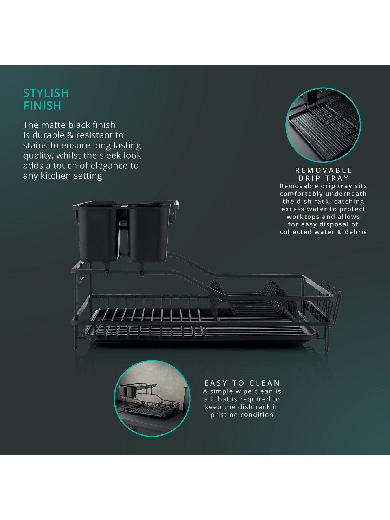 Image 5 of 6 of Swan Stealth 15 Plate Dish Rack, 2 Tier, Matte Black with removeable Drip Tray and Cutlery Basket