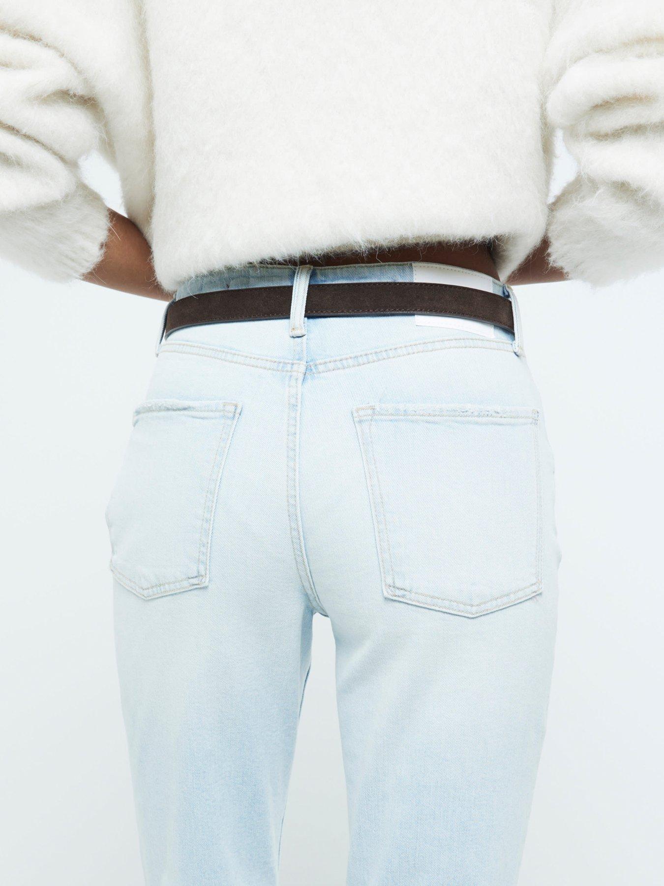 Image 2 of 6 of River Island High Waist Slim Straight Jeans - Light Blue
