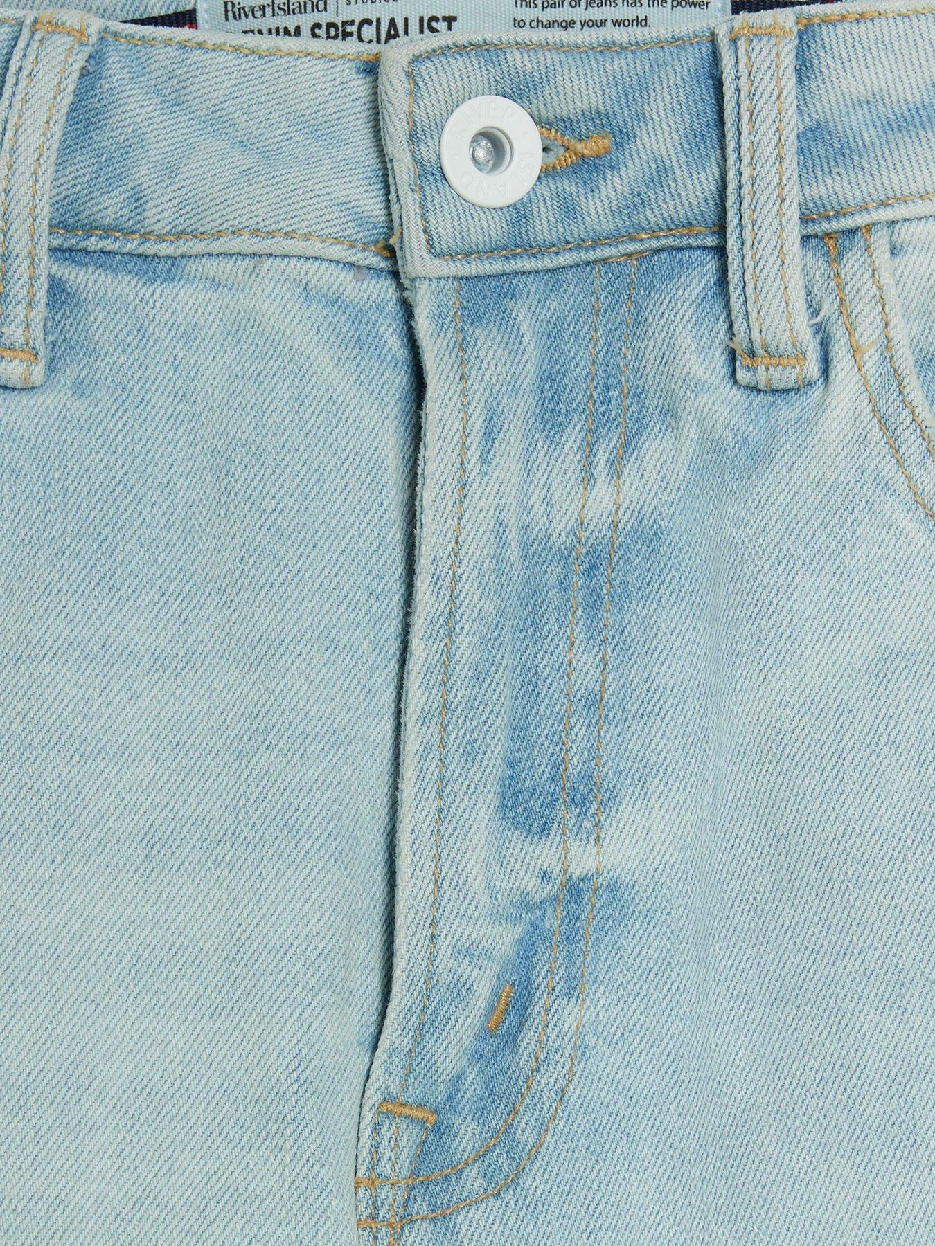 Image 5 of 6 of River Island High Waist Slim Straight Jeans - Light Blue