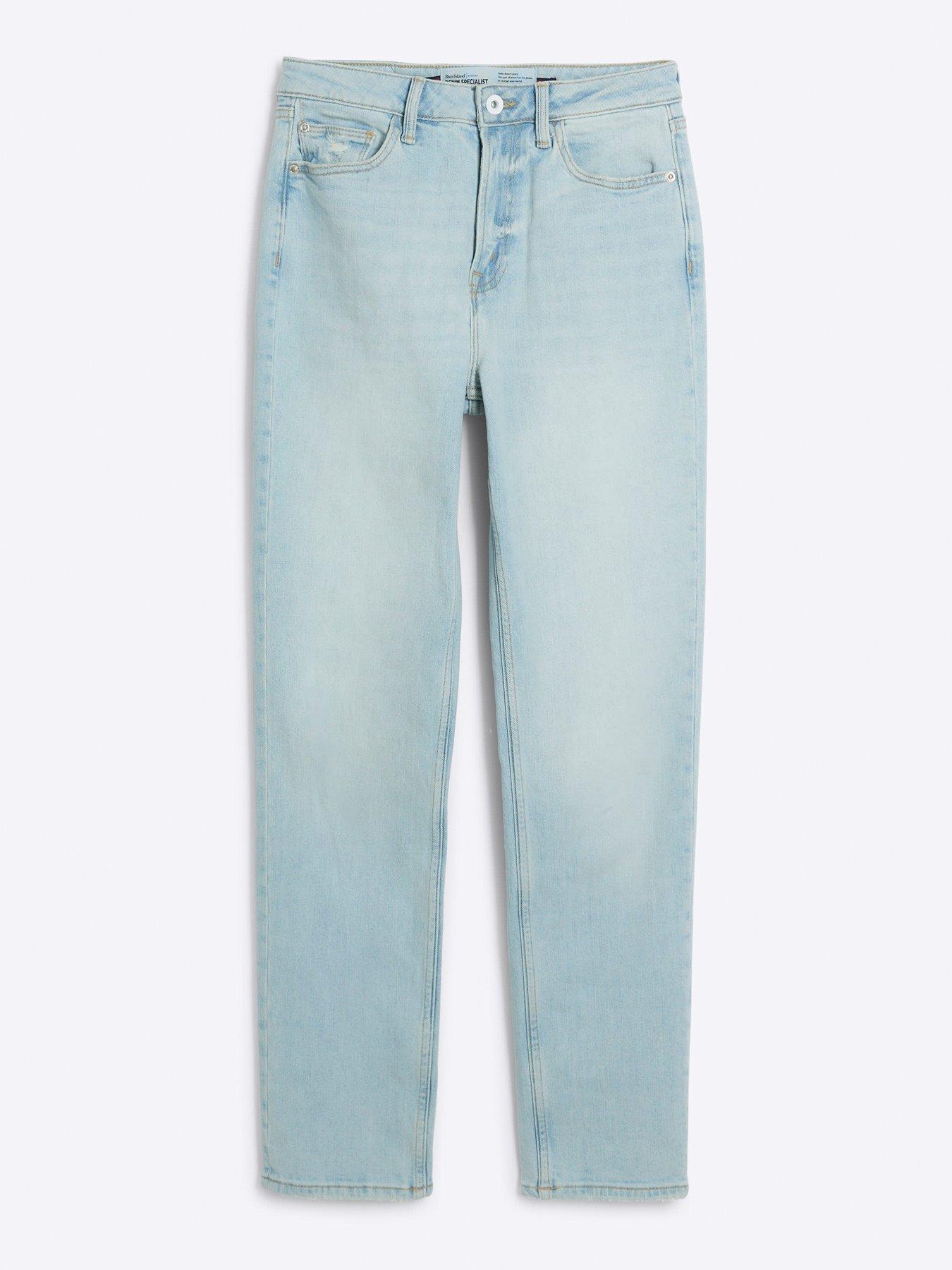 Image 6 of 6 of River Island High Waist Slim Straight Jeans - Light Blue